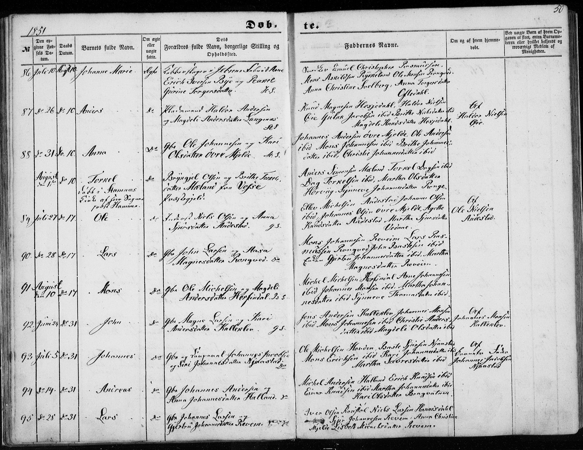 Haus sokneprestembete, AV/SAB-A-75601/H/Haa: Parish register (official) no. A 16 I, 1848-1857, p. 50