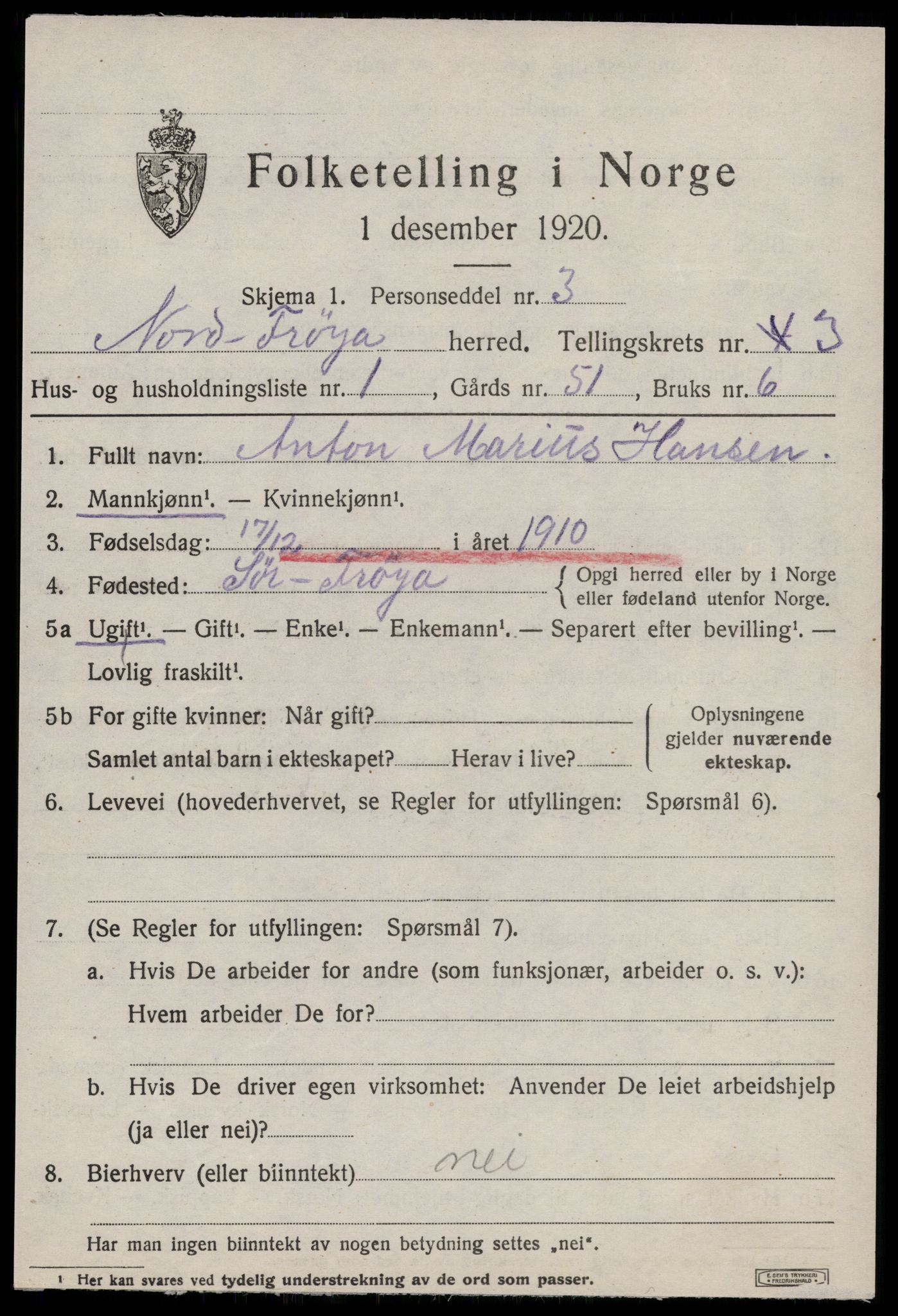 SAT, 1920 census for Nord-Frøya, 1920, p. 7409