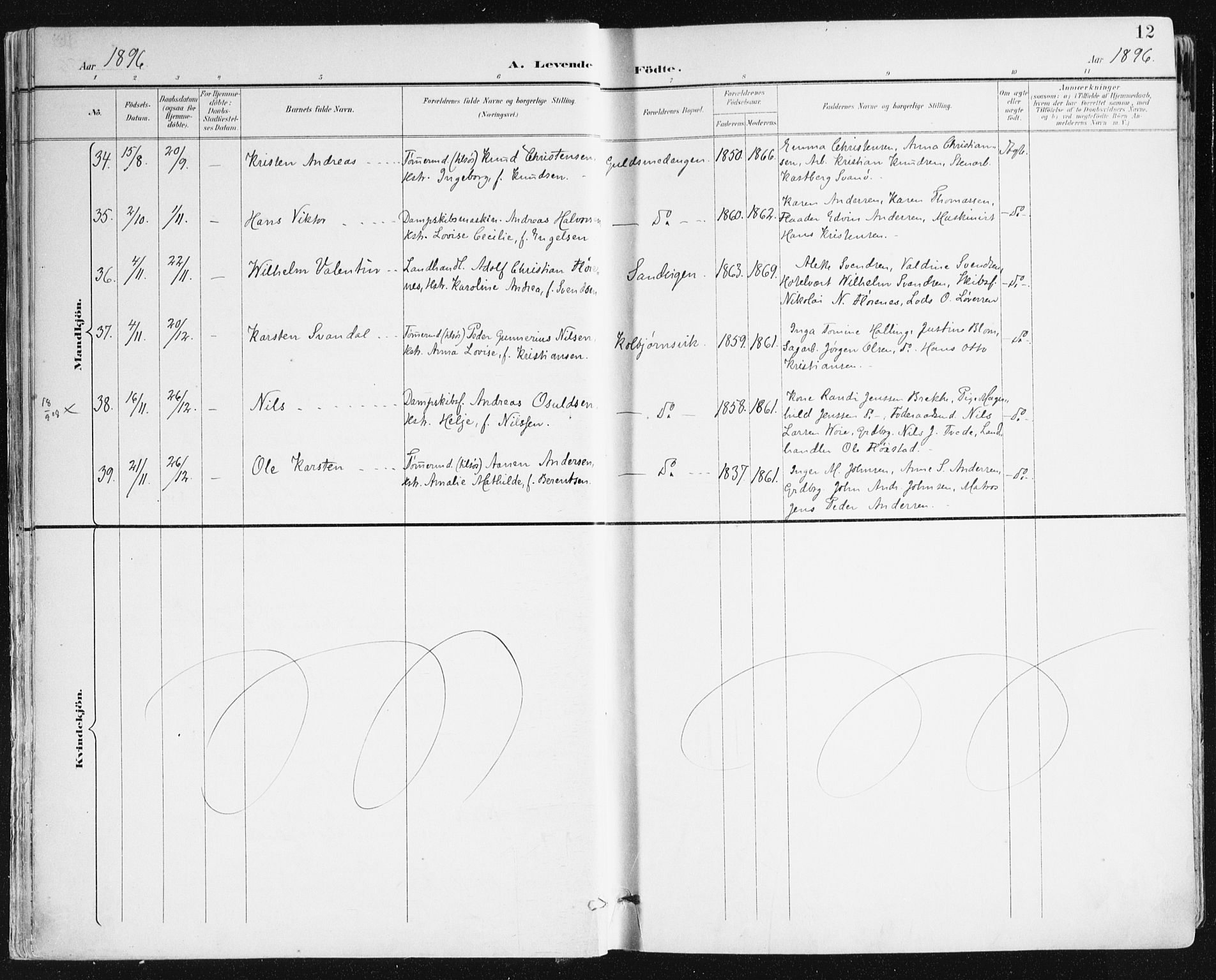 Hisøy sokneprestkontor, SAK/1111-0020/F/Fa/L0004: Parish register (official) no. A 4, 1895-1917, p. 12