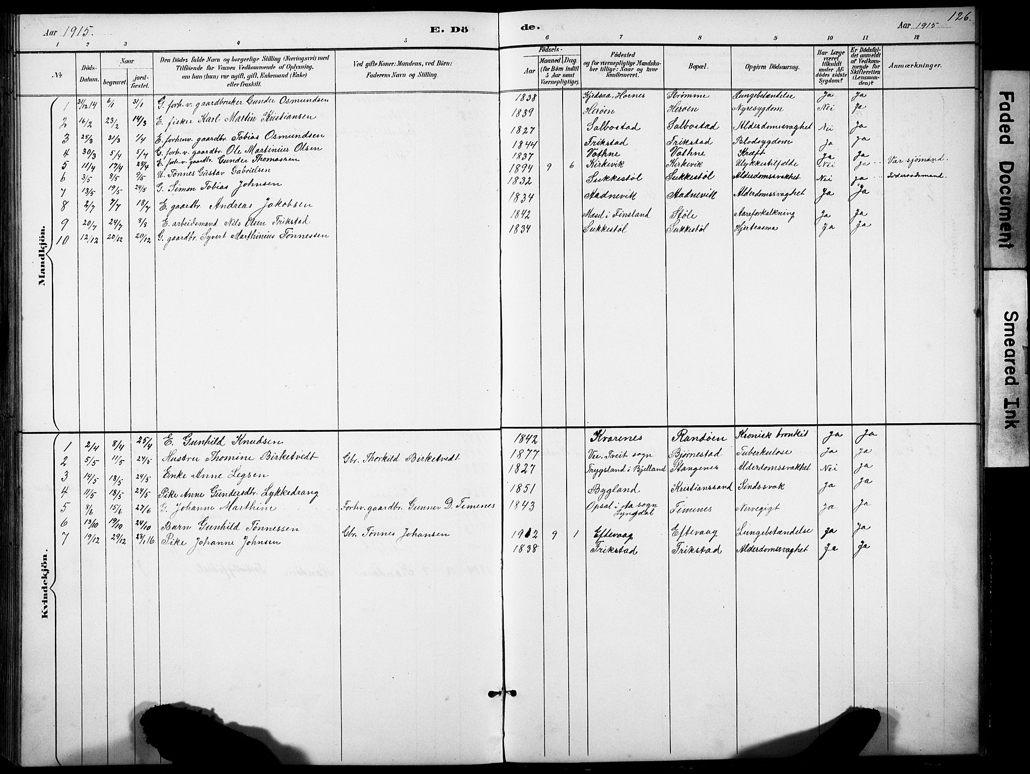 Oddernes sokneprestkontor, SAK/1111-0033/F/Fb/Fbb/L0002: Parish register (copy) no. B 2, 1889-1933, p. 126