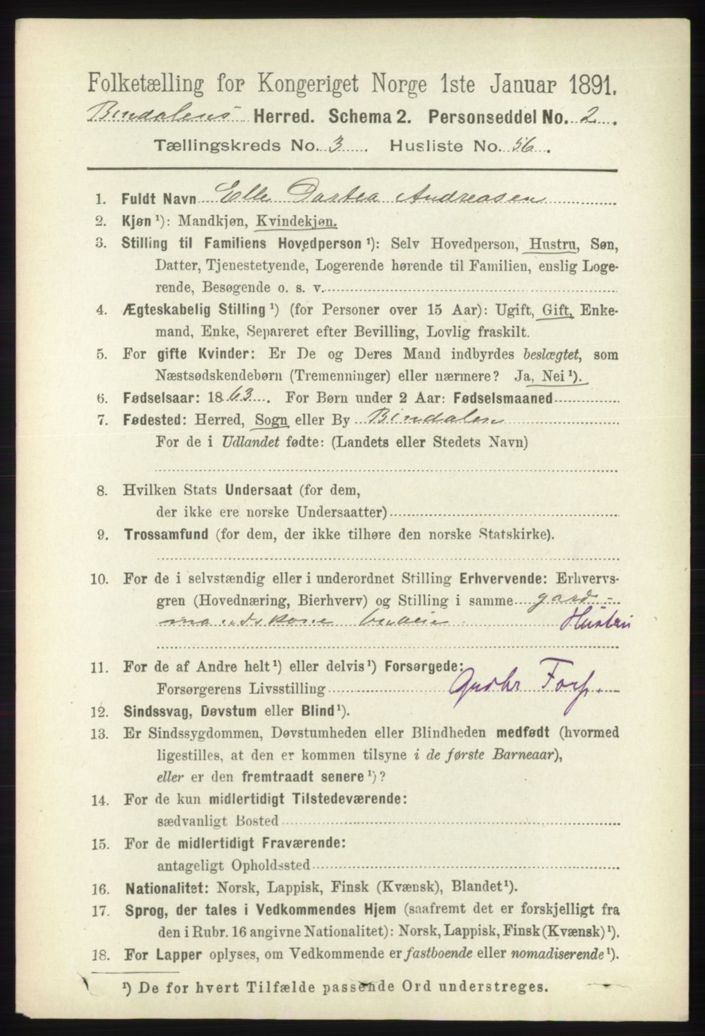 RA, 1891 census for 1811 Bindal, 1891, p. 978