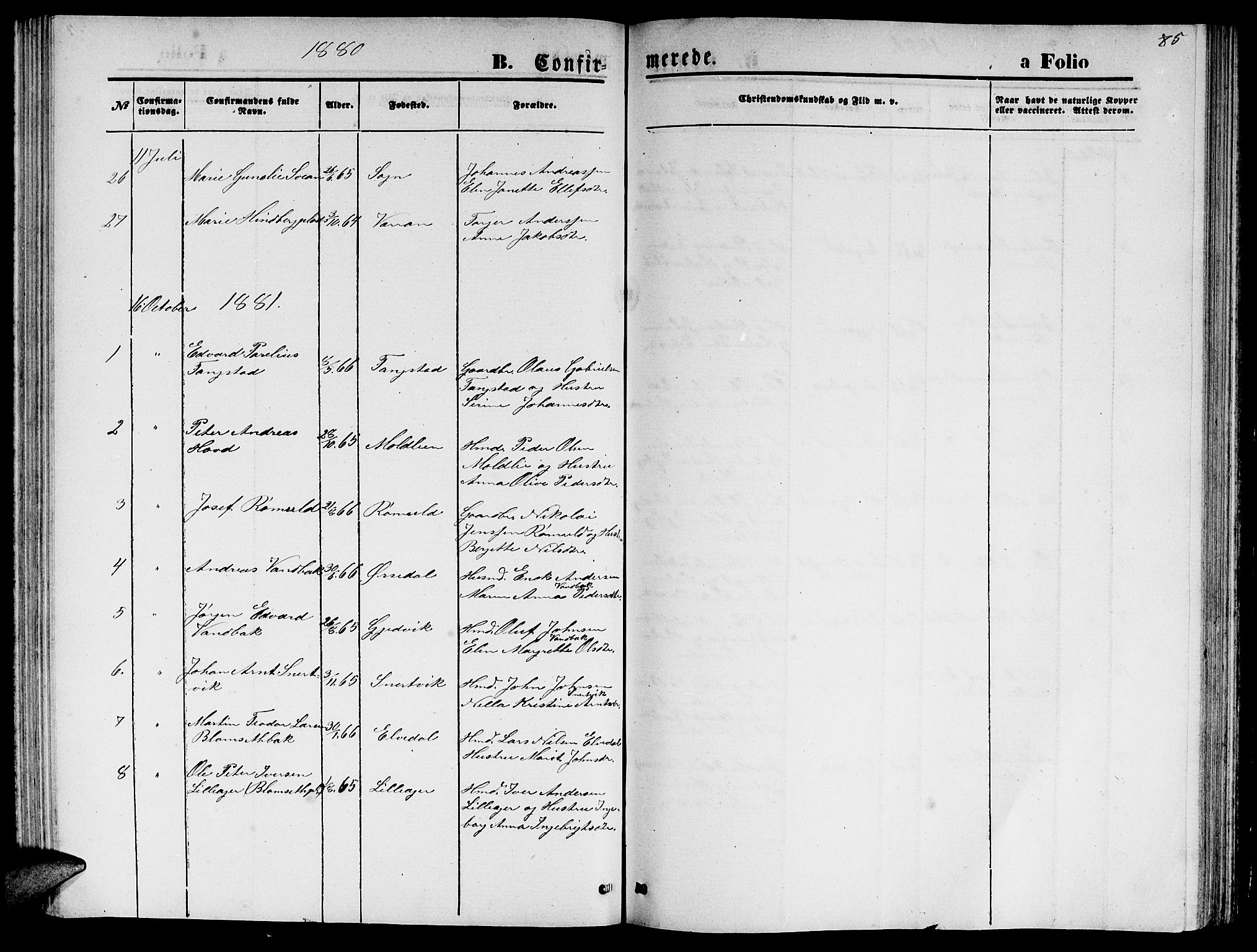 Ministerialprotokoller, klokkerbøker og fødselsregistre - Nord-Trøndelag, AV/SAT-A-1458/744/L0422: Parish register (copy) no. 744C01, 1871-1885, p. 85