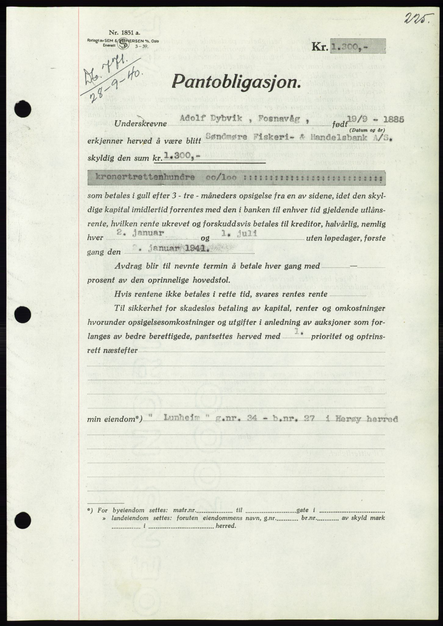 Søre Sunnmøre sorenskriveri, AV/SAT-A-4122/1/2/2C/L0070: Mortgage book no. 64, 1940-1941, Diary no: : 771/1940