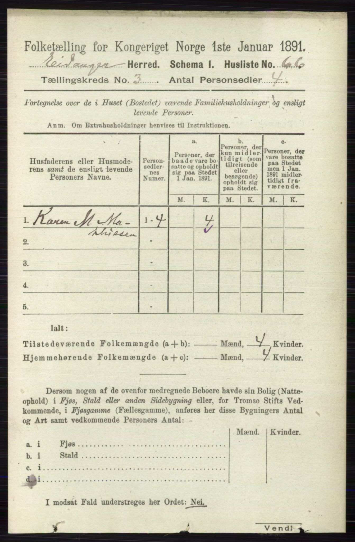 RA, 1891 census for 0813 Eidanger, 1891, p. 1524