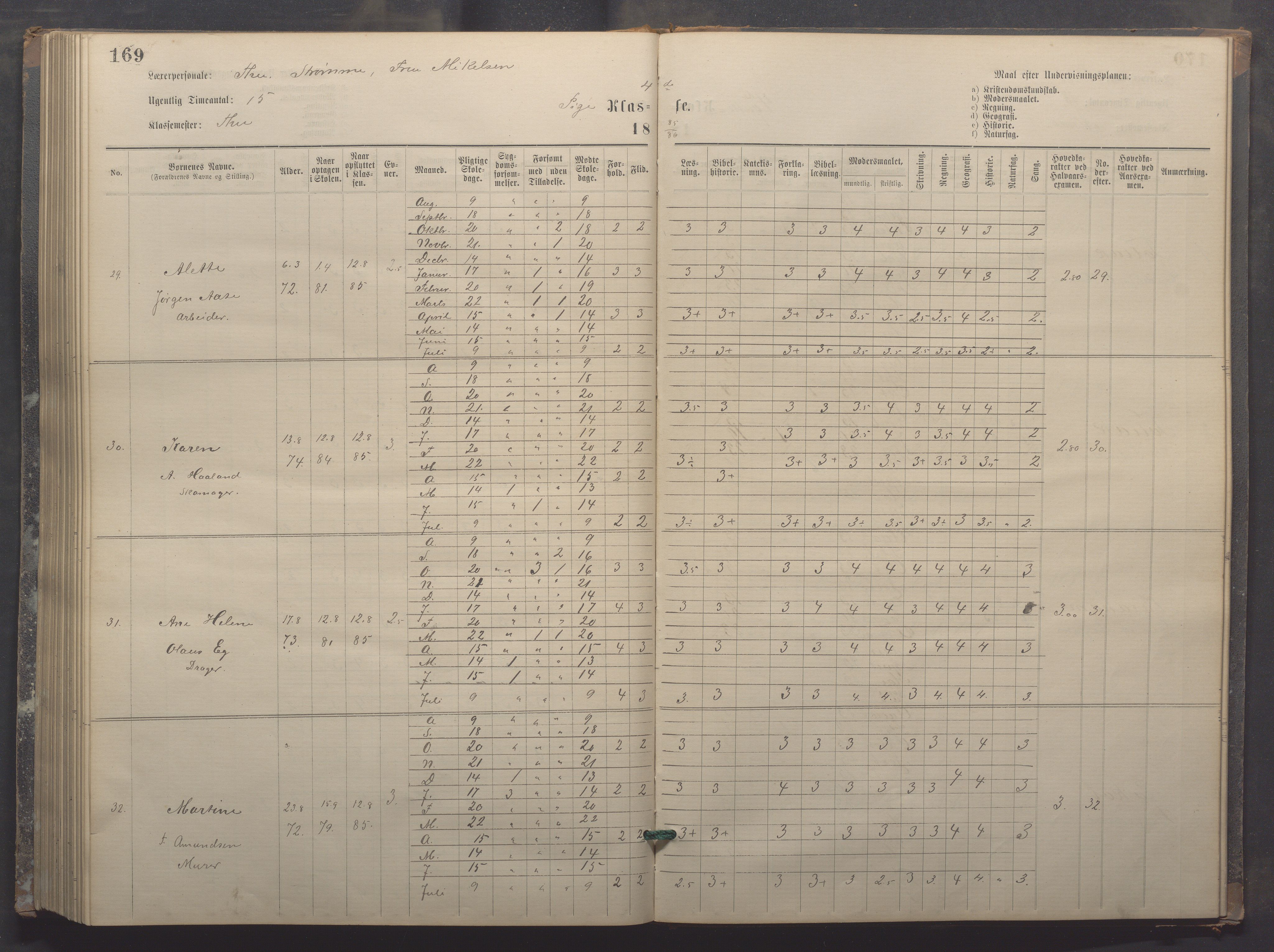 Egersund kommune (Ladested) - Egersund almueskole/folkeskole, IKAR/K-100521/H/L0017: Skoleprotokoll - Almueskolen, 5./6. klasse, 1877-1887, p. 169