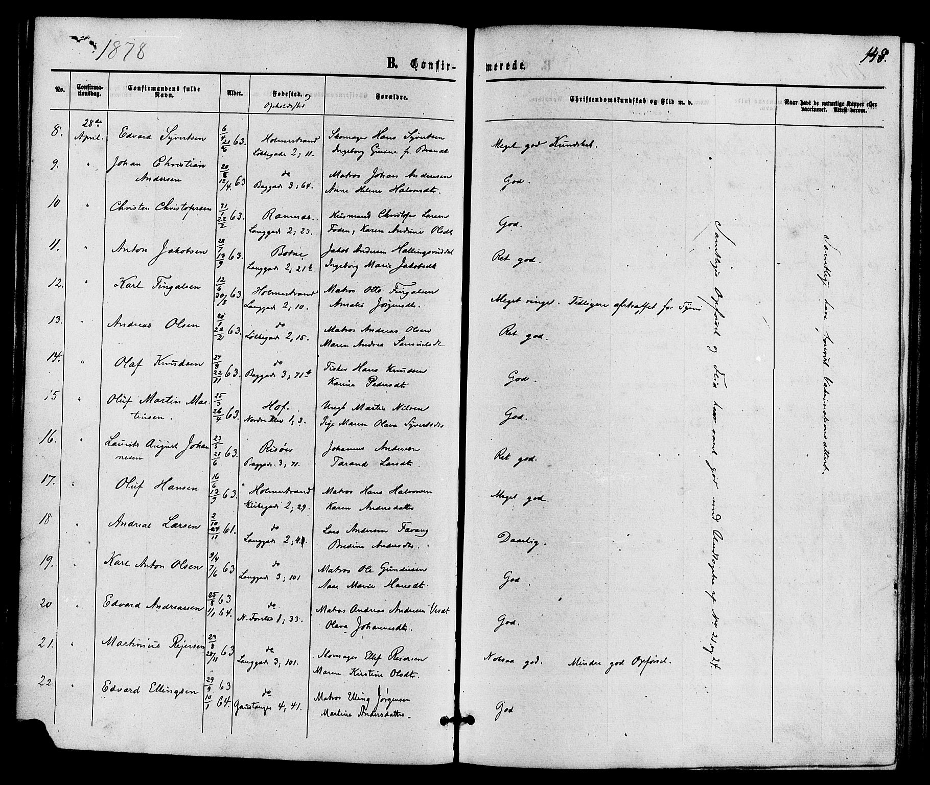 Holmestrand kirkebøker, AV/SAKO-A-346/F/Fa/L0003: Parish register (official) no. 3, 1867-1879, p. 148