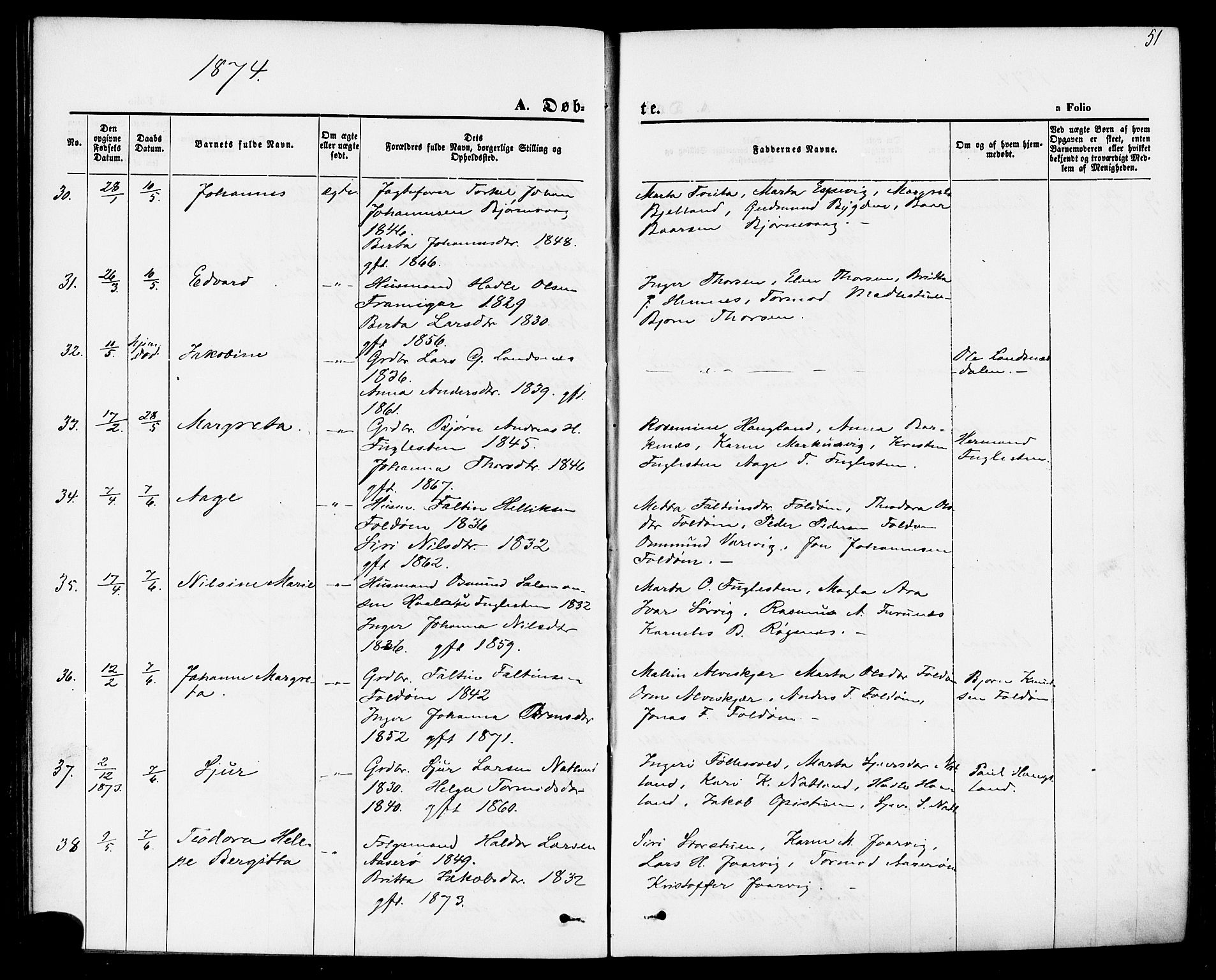 Jelsa sokneprestkontor, AV/SAST-A-101842/01/IV: Parish register (official) no. A 8, 1867-1883, p. 51