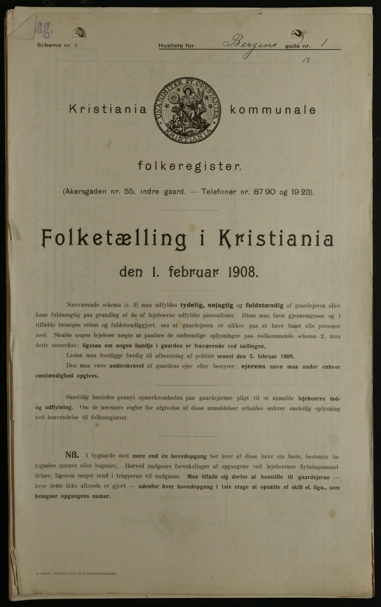 OBA, Municipal Census 1908 for Kristiania, 1908, p. 3738