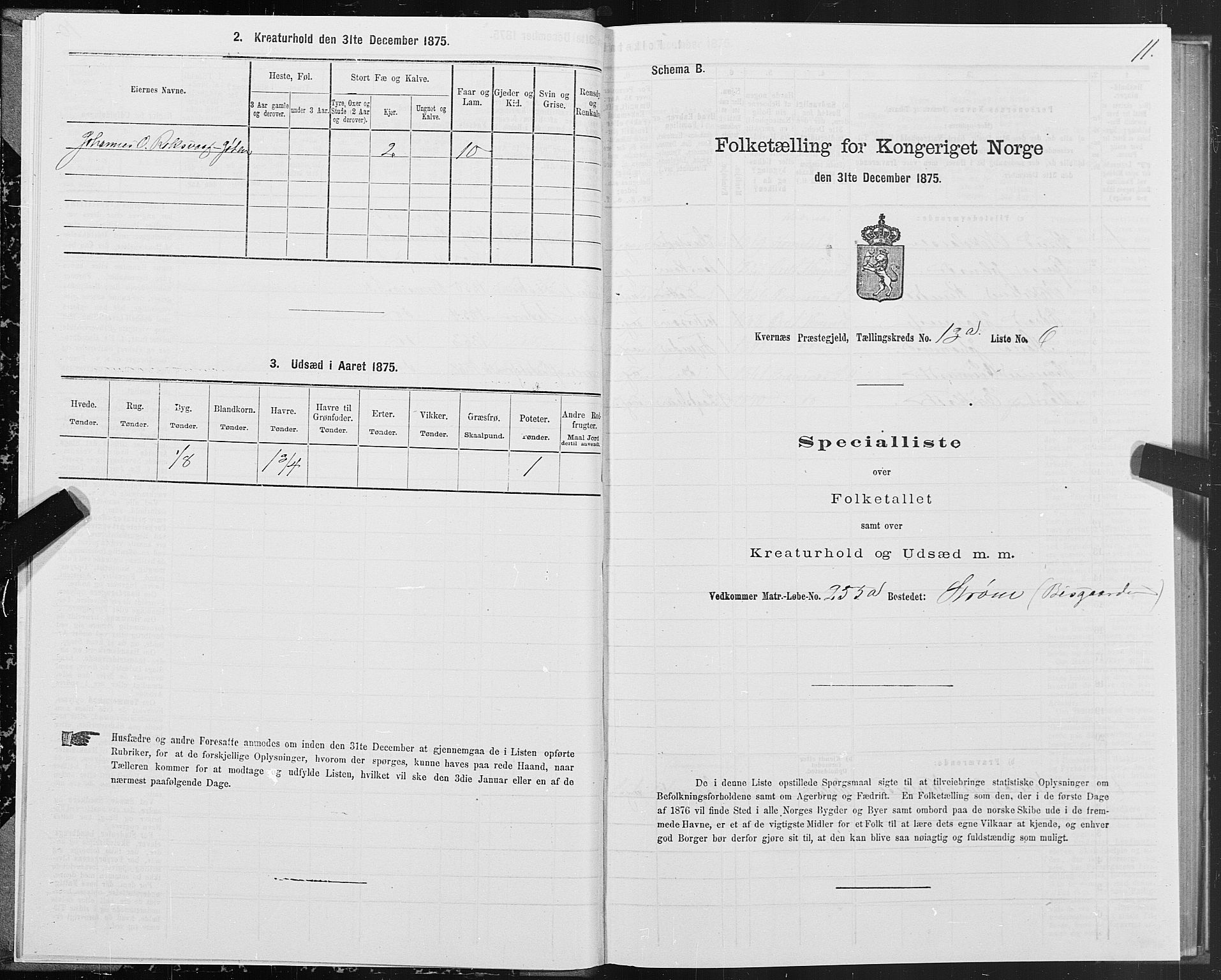 SAT, 1875 census for 1553P Kvernes, 1875, p. 7011