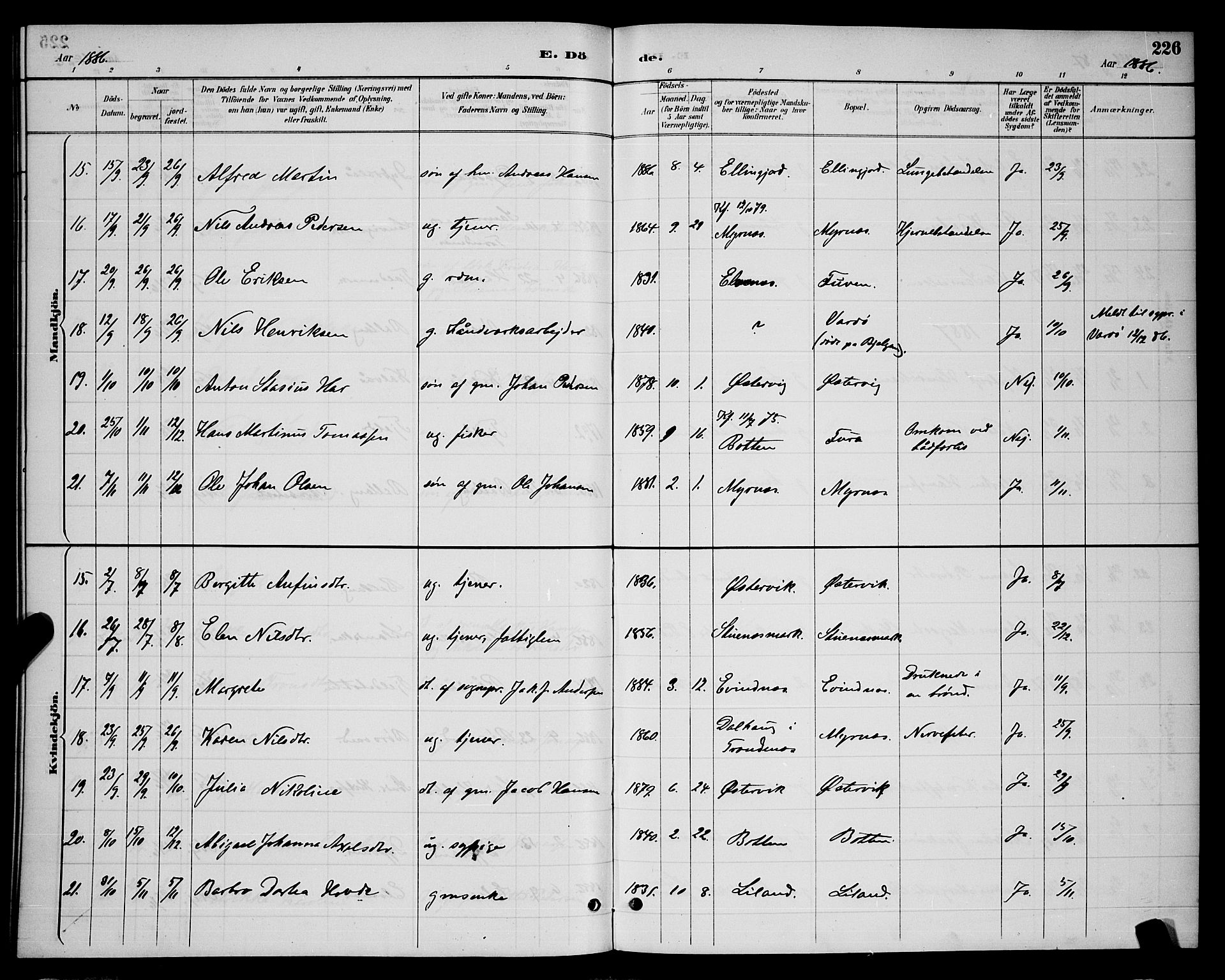 Ministerialprotokoller, klokkerbøker og fødselsregistre - Nordland, AV/SAT-A-1459/863/L0914: Parish register (copy) no. 863C04, 1886-1897, p. 226