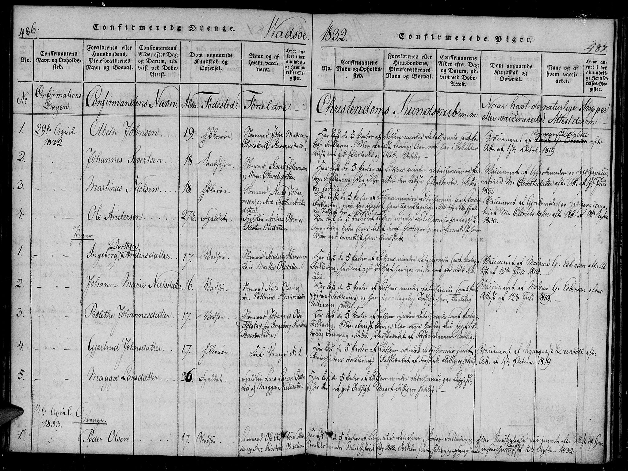 Vadsø sokneprestkontor, SATØ/S-1325/H/Ha/L0003kirke: Parish register (official) no. 3 /1, 1821-1839, p. 486-487