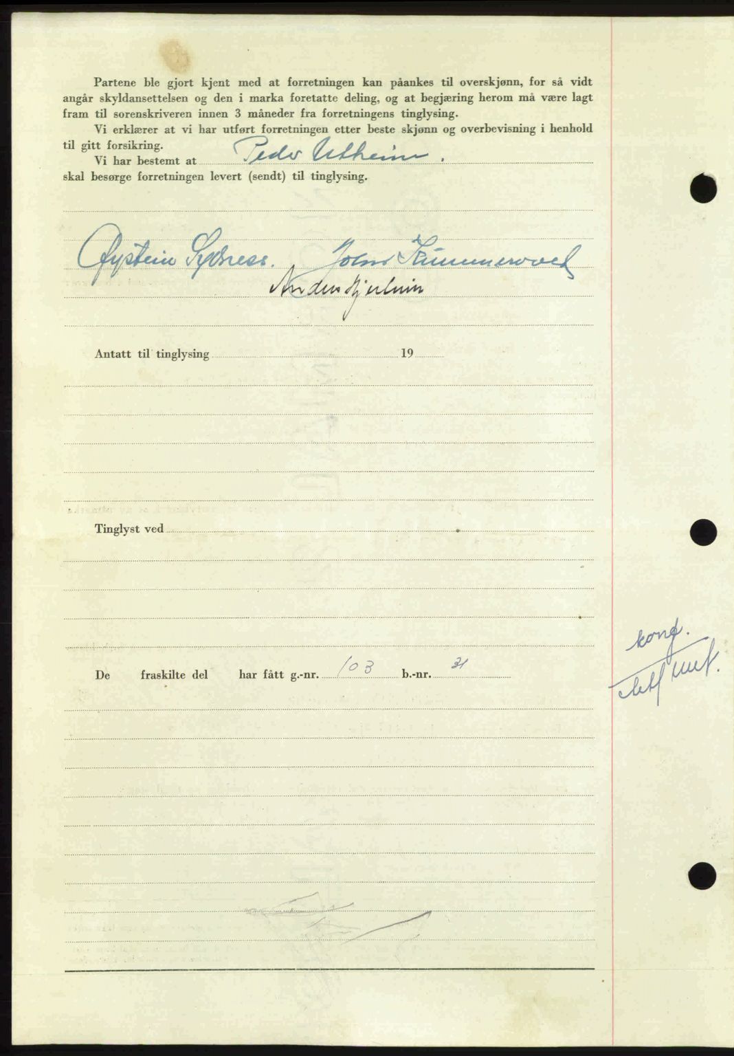 Nordmøre sorenskriveri, AV/SAT-A-4132/1/2/2Ca: Mortgage book no. A110, 1948-1949, Diary no: : 94/1949