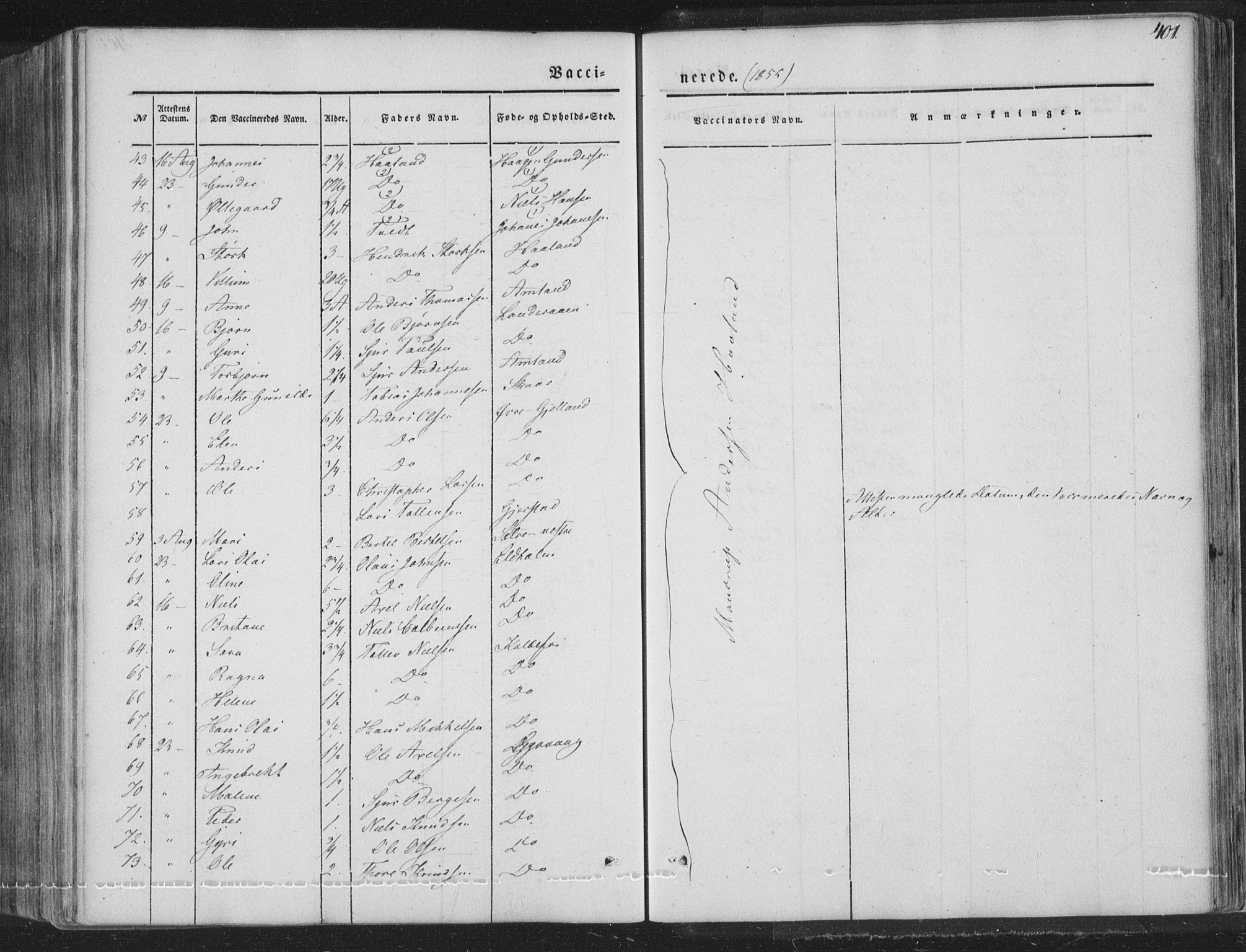 Tysnes sokneprestembete, AV/SAB-A-78601/H/Haa: Parish register (official) no. A 10, 1848-1859, p. 401