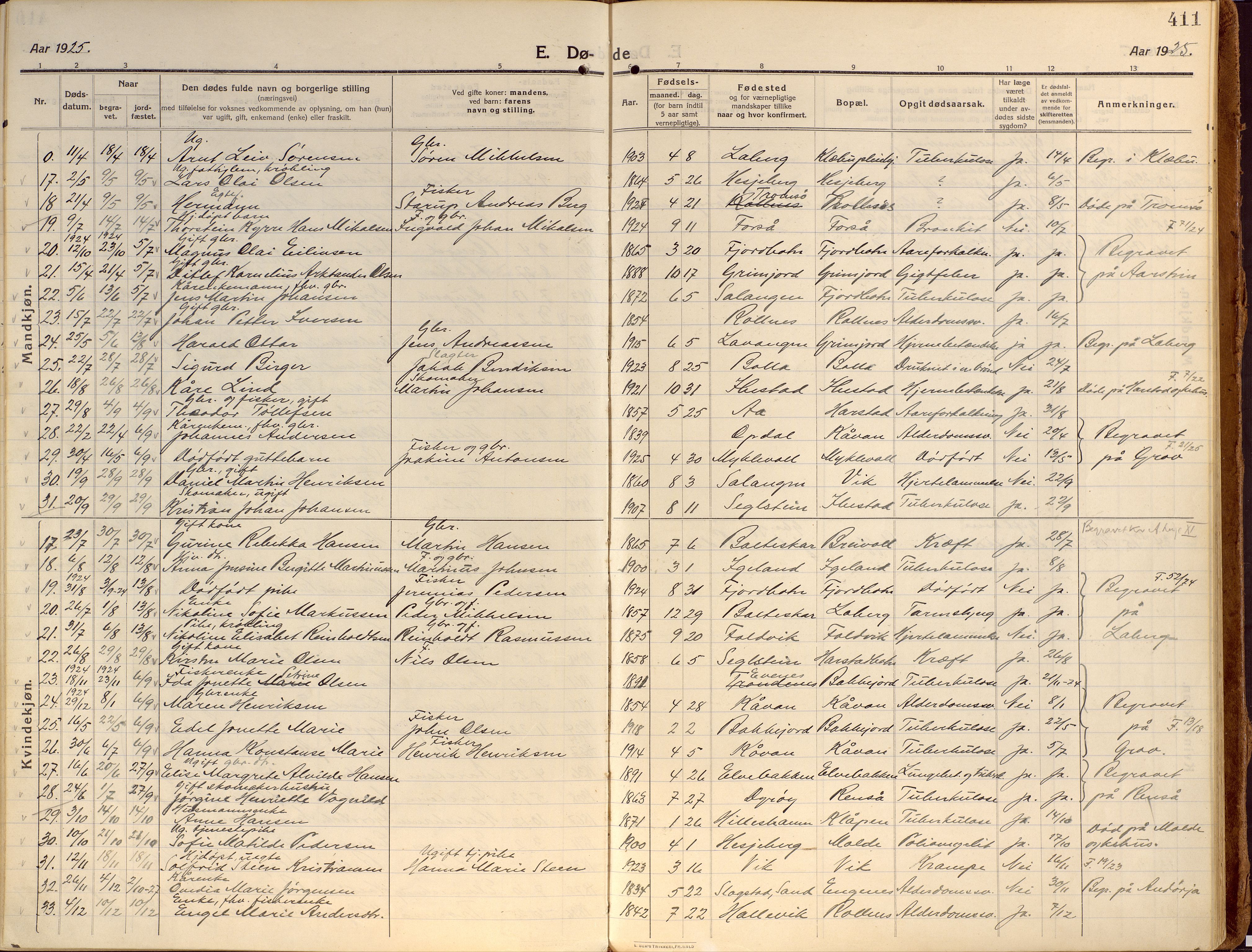 Ibestad sokneprestembete, SATØ/S-0077/H/Ha/Haa/L0018kirke: Parish register (official) no. 18, 1915-1929, p. 411