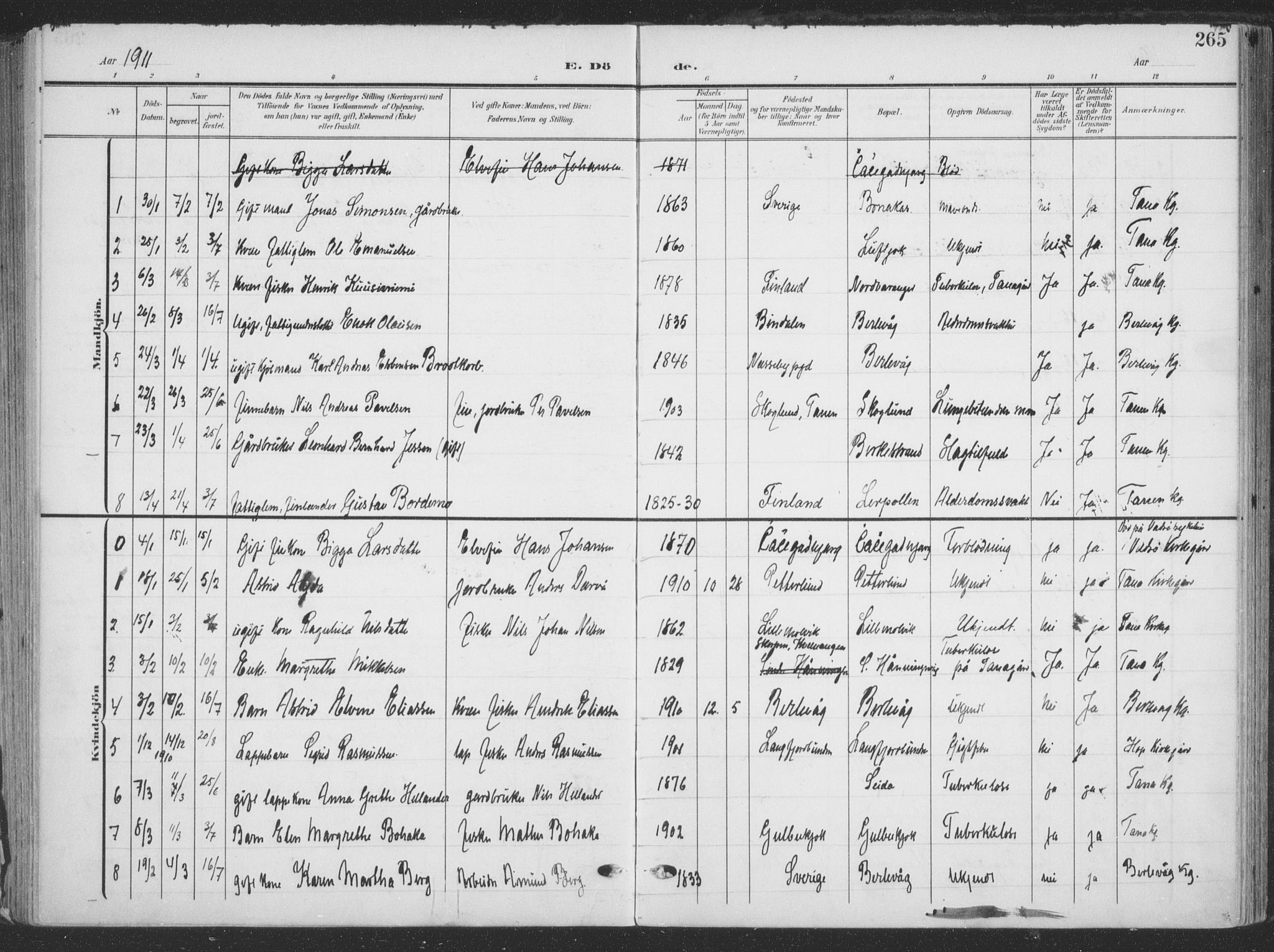 Tana sokneprestkontor, SATØ/S-1334/H/Ha/L0007kirke: Parish register (official) no. 7, 1904-1918, p. 265