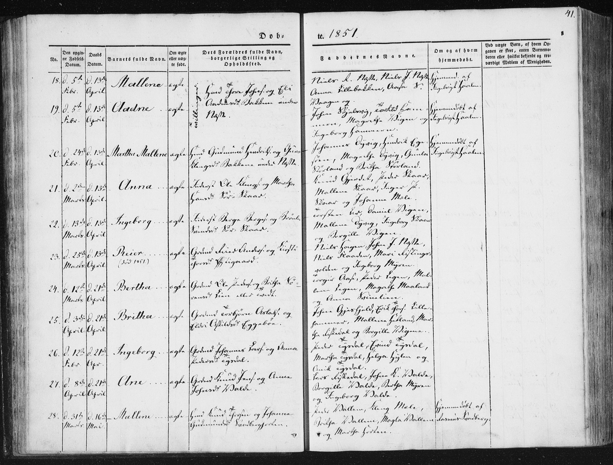 Hjelmeland sokneprestkontor, AV/SAST-A-101843/01/IV/L0008: Parish register (official) no. A 8, 1842-1861, p. 41