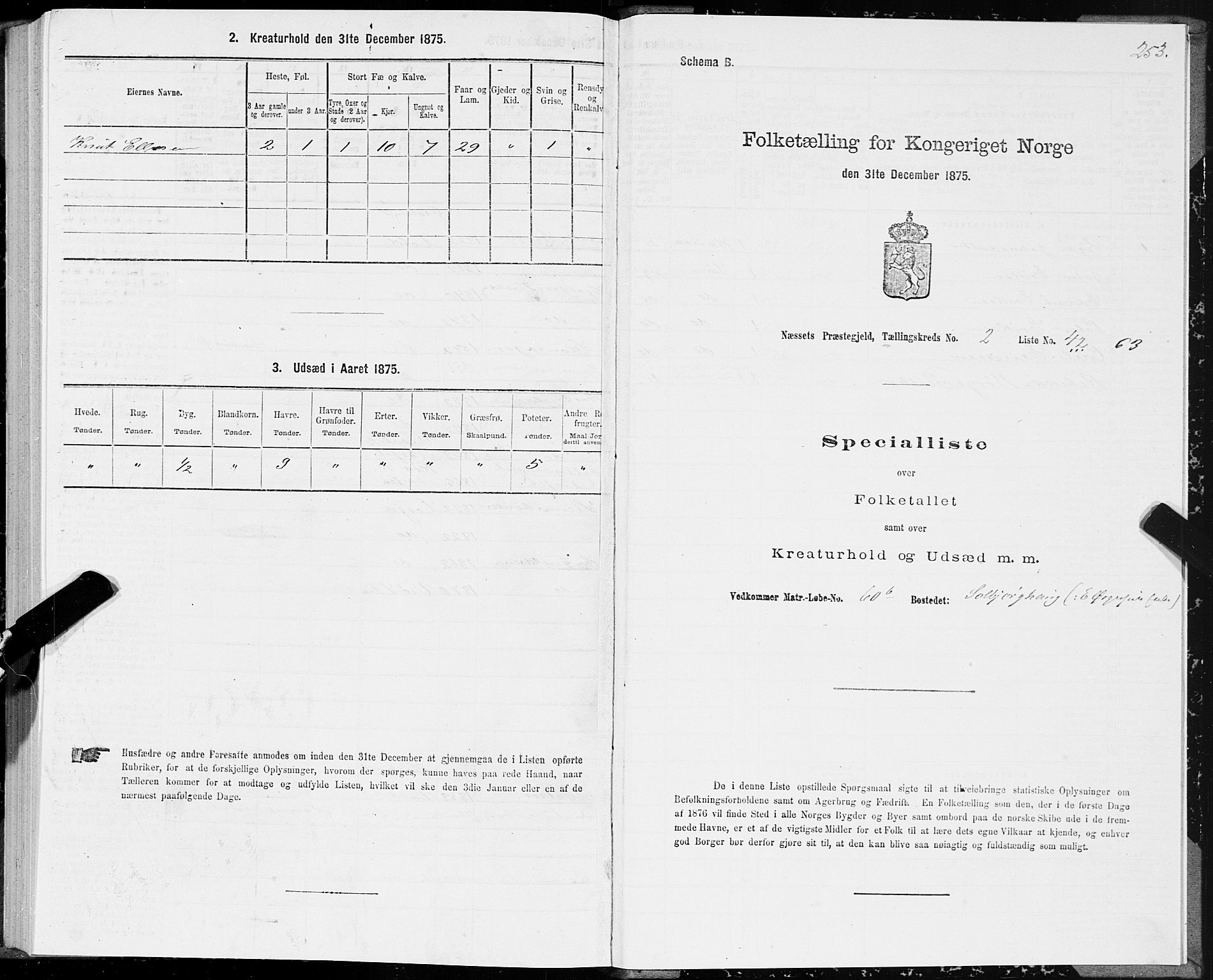 SAT, 1875 census for 1543P Nesset, 1875, p. 1253