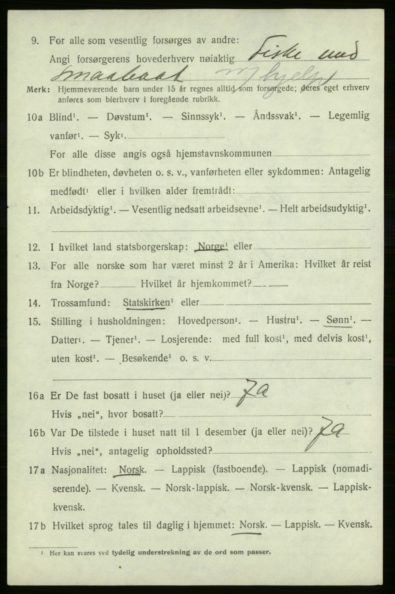 SATØ, 1920 census for Hasvik, 1920, p. 2316