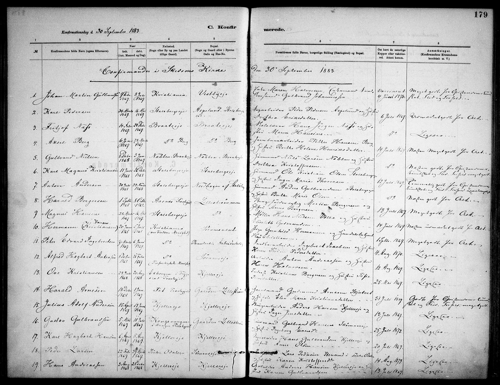 Skedsmo prestekontor Kirkebøker, AV/SAO-A-10033a/F/Fa/L0013: Parish register (official) no. I 13, 1883-1891, p. 179