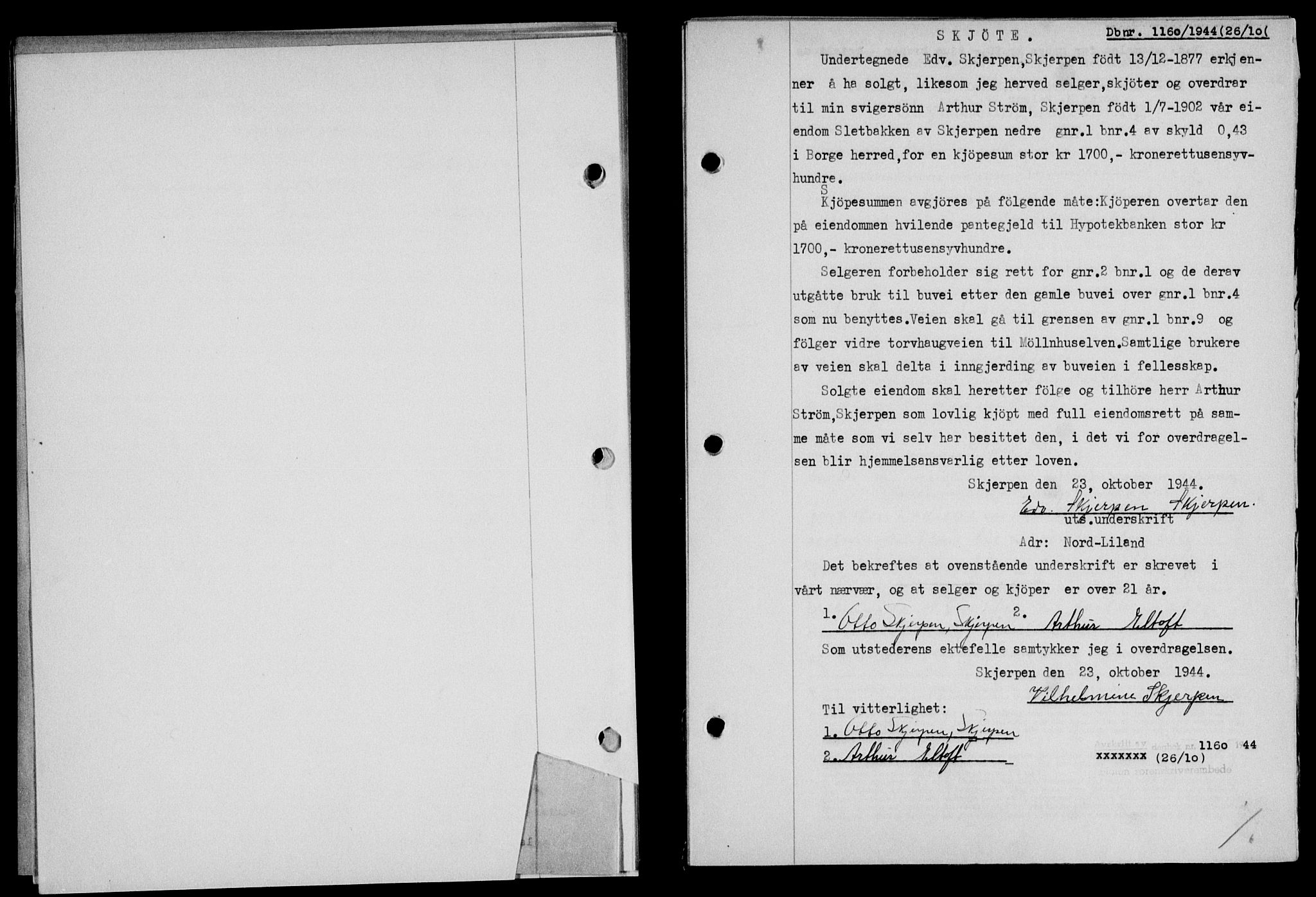 Lofoten sorenskriveri, SAT/A-0017/1/2/2C/L0012a: Mortgage book no. 12a, 1943-1944, Diary no: : 1160/1944