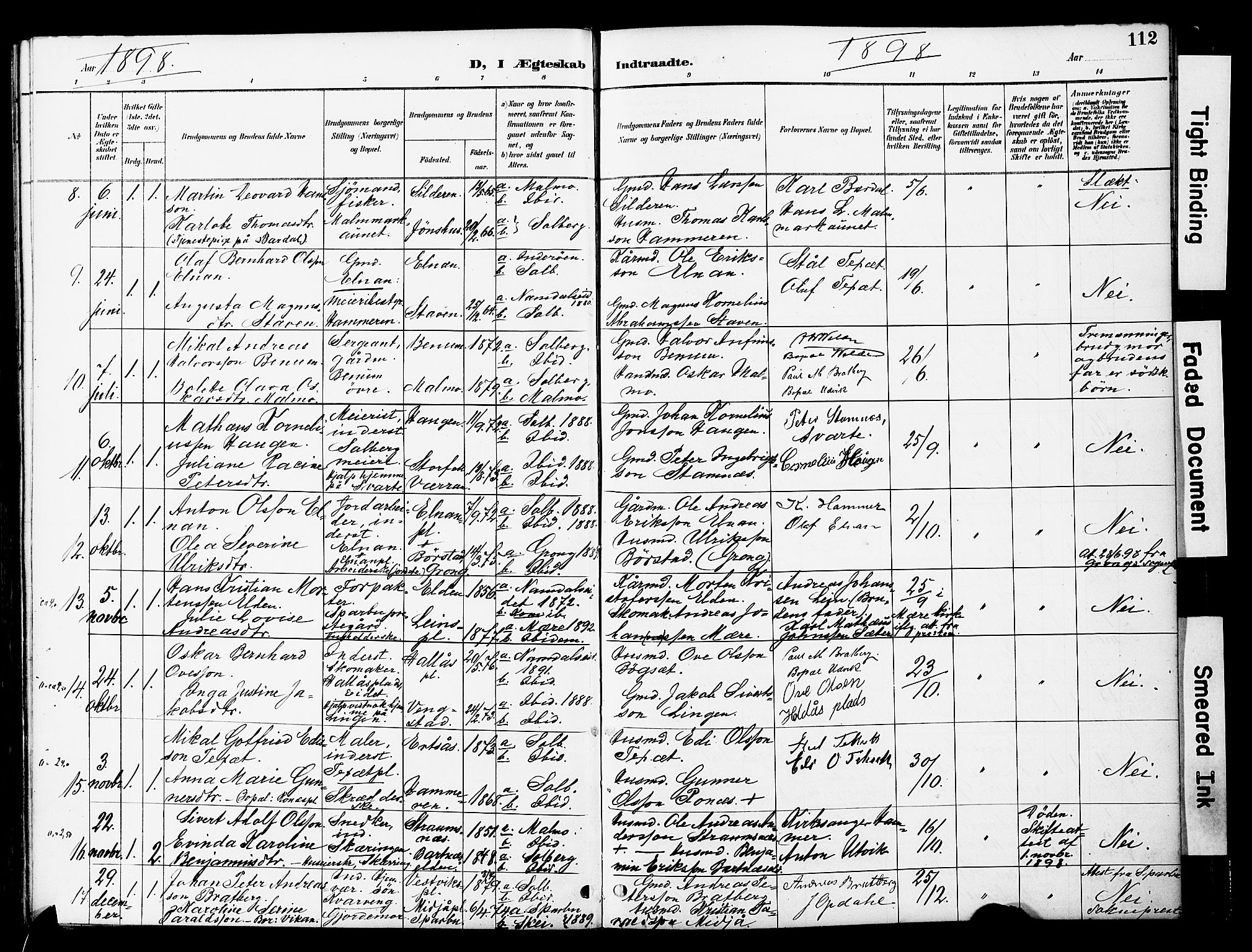 Ministerialprotokoller, klokkerbøker og fødselsregistre - Nord-Trøndelag, AV/SAT-A-1458/741/L0396: Parish register (official) no. 741A10, 1889-1901, p. 112