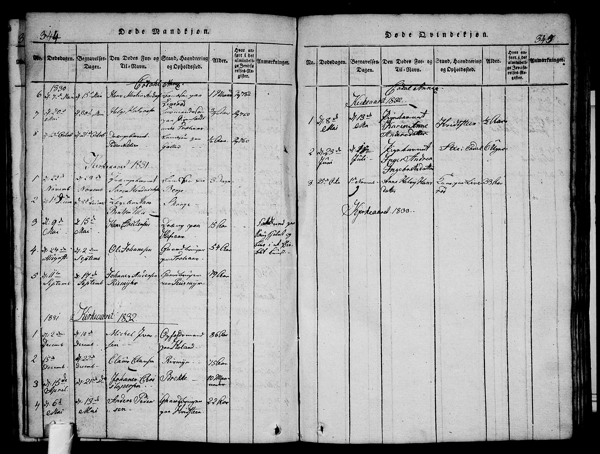 Andebu kirkebøker, AV/SAKO-A-336/G/Ga/L0002: Parish register (copy) no. I 2 /3, 1823-1832, p. 344-345