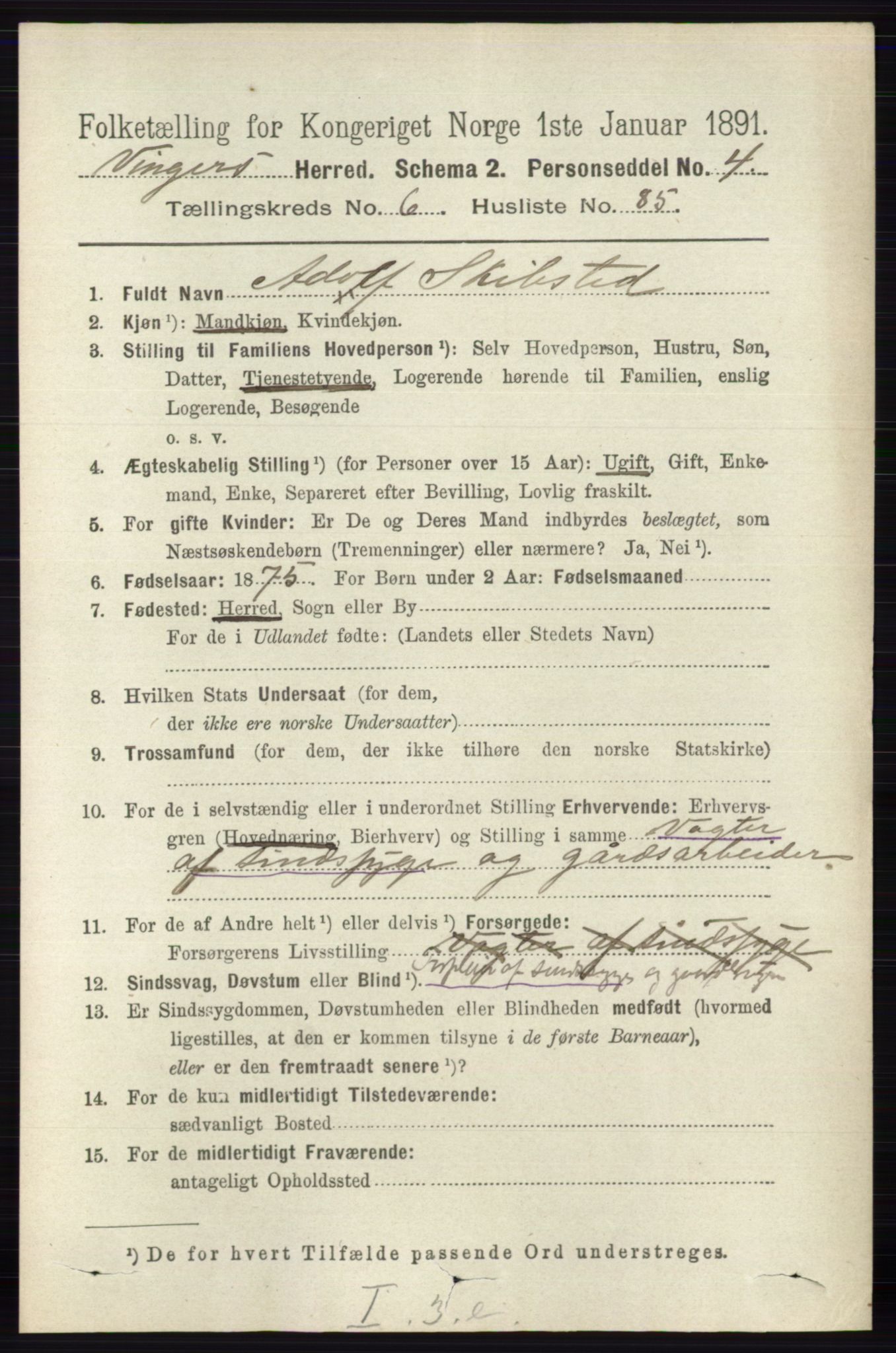 RA, 1891 census for 0421 Vinger, 1891, p. 3092