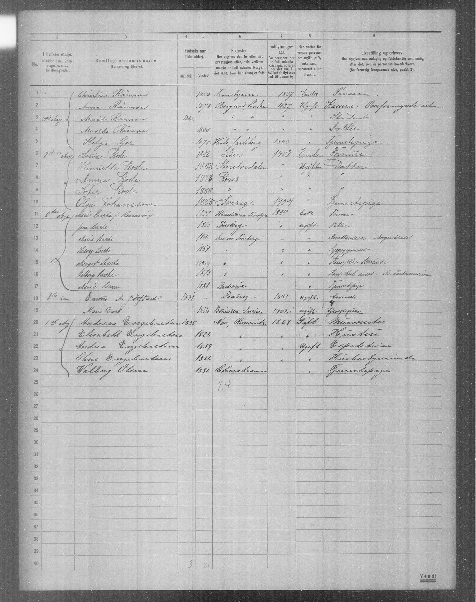 OBA, Municipal Census 1904 for Kristiania, 1904, p. 17458