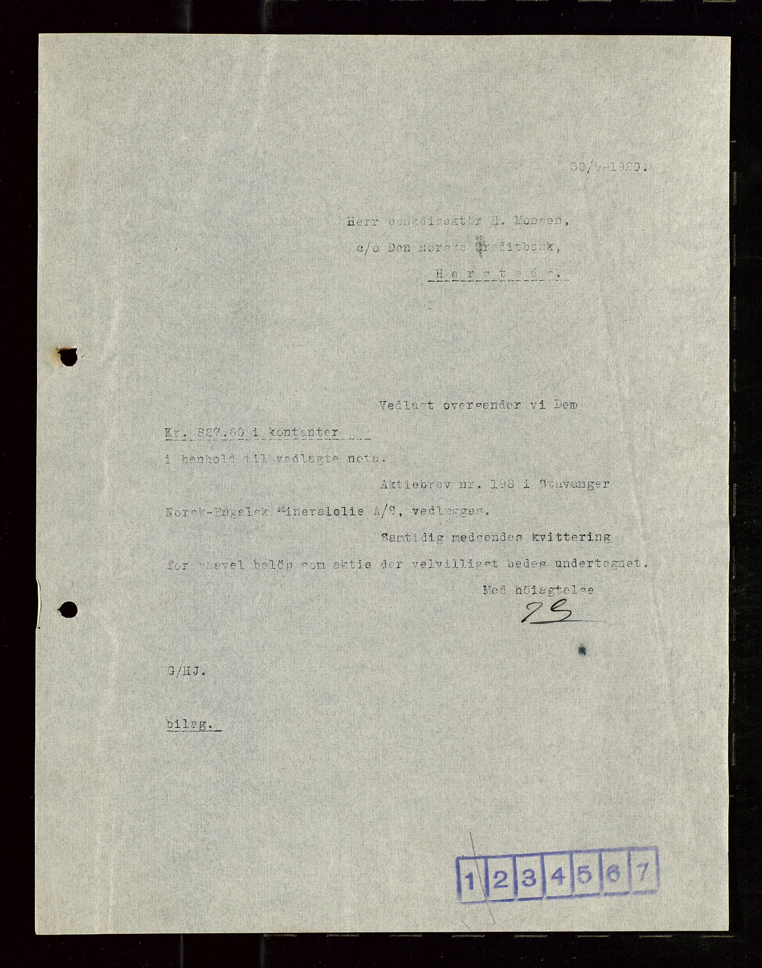 Pa 1521 - A/S Norske Shell, AV/SAST-A-101915/E/Ea/Eaa/L0010: Sjefskorrespondanse, 1920, p. 220