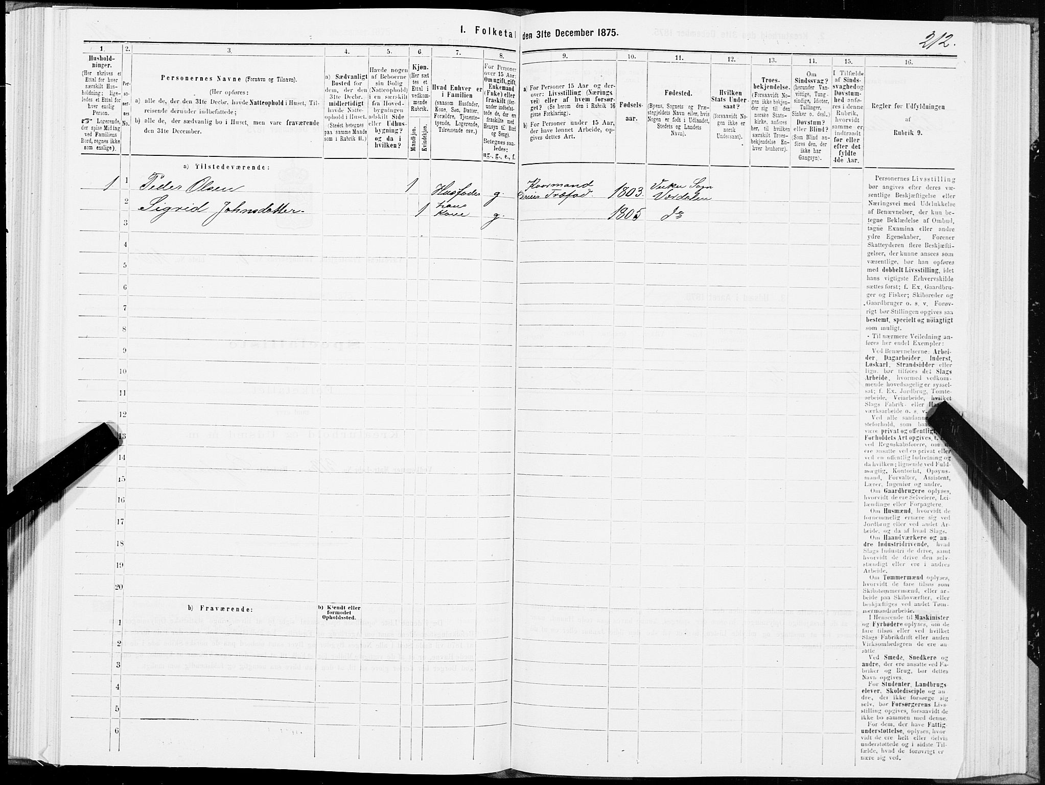 SAT, 1875 census for 1721P Verdal, 1875, p. 5212