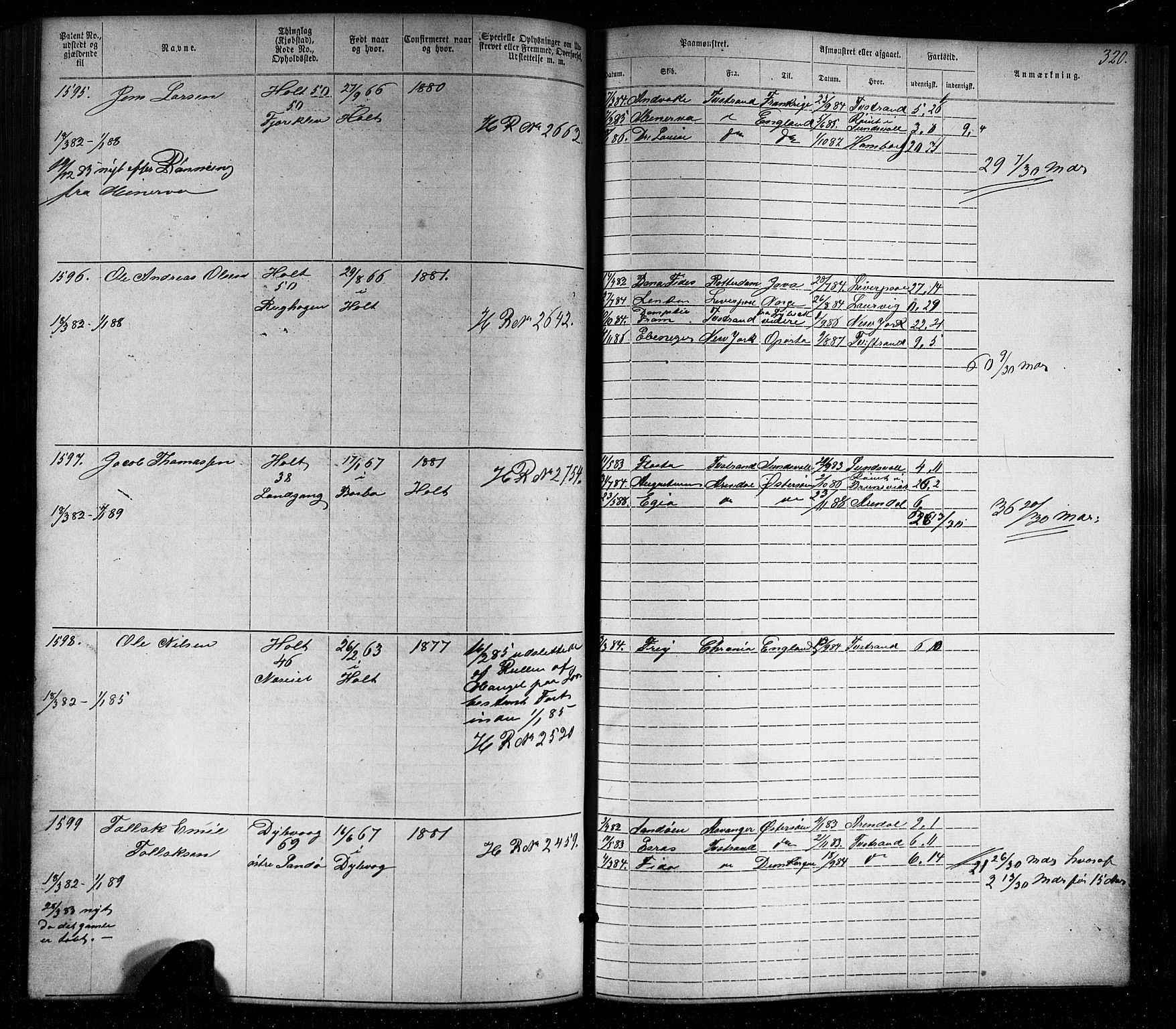 Tvedestrand mønstringskrets, SAK/2031-0011/F/Fa/L0003: Annotasjonsrulle nr 1-1905 med register, U-25, 1866-1886, p. 344
