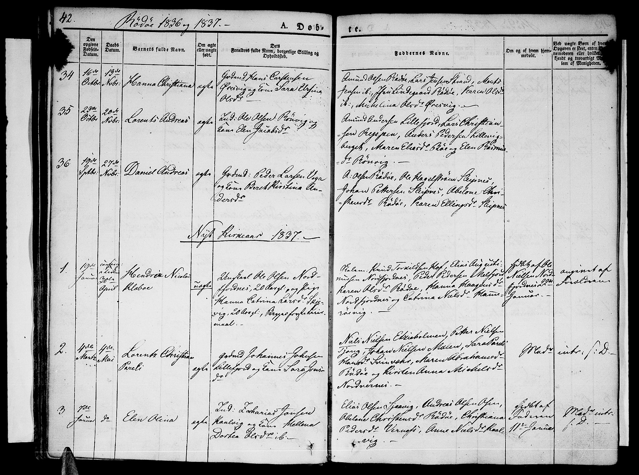 Ministerialprotokoller, klokkerbøker og fødselsregistre - Nordland, AV/SAT-A-1459/841/L0598: Parish register (official) no. 841A06 /1, 1825-1844, p. 42