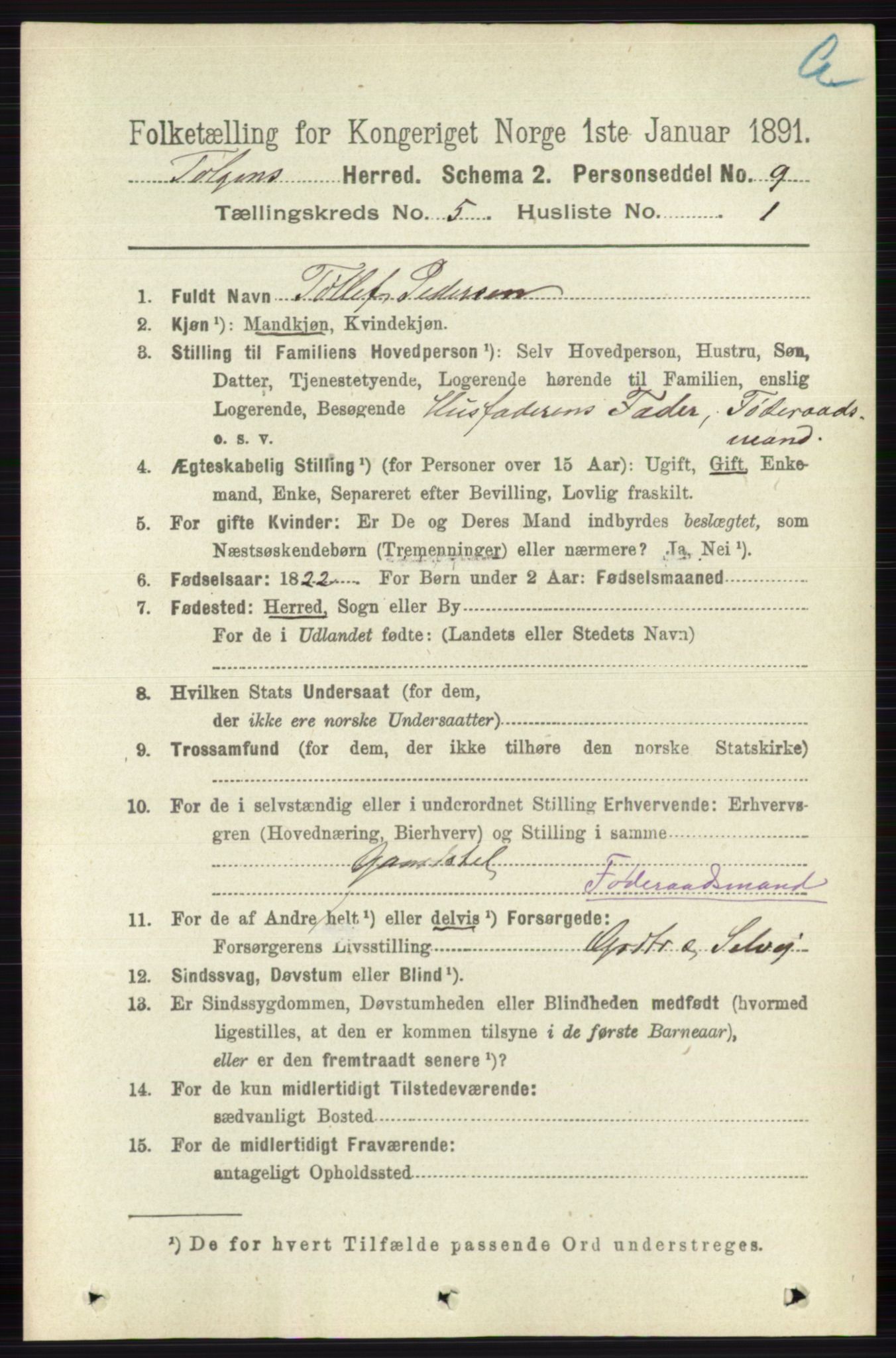 RA, 1891 census for 0436 Tolga, 1891, p. 1301