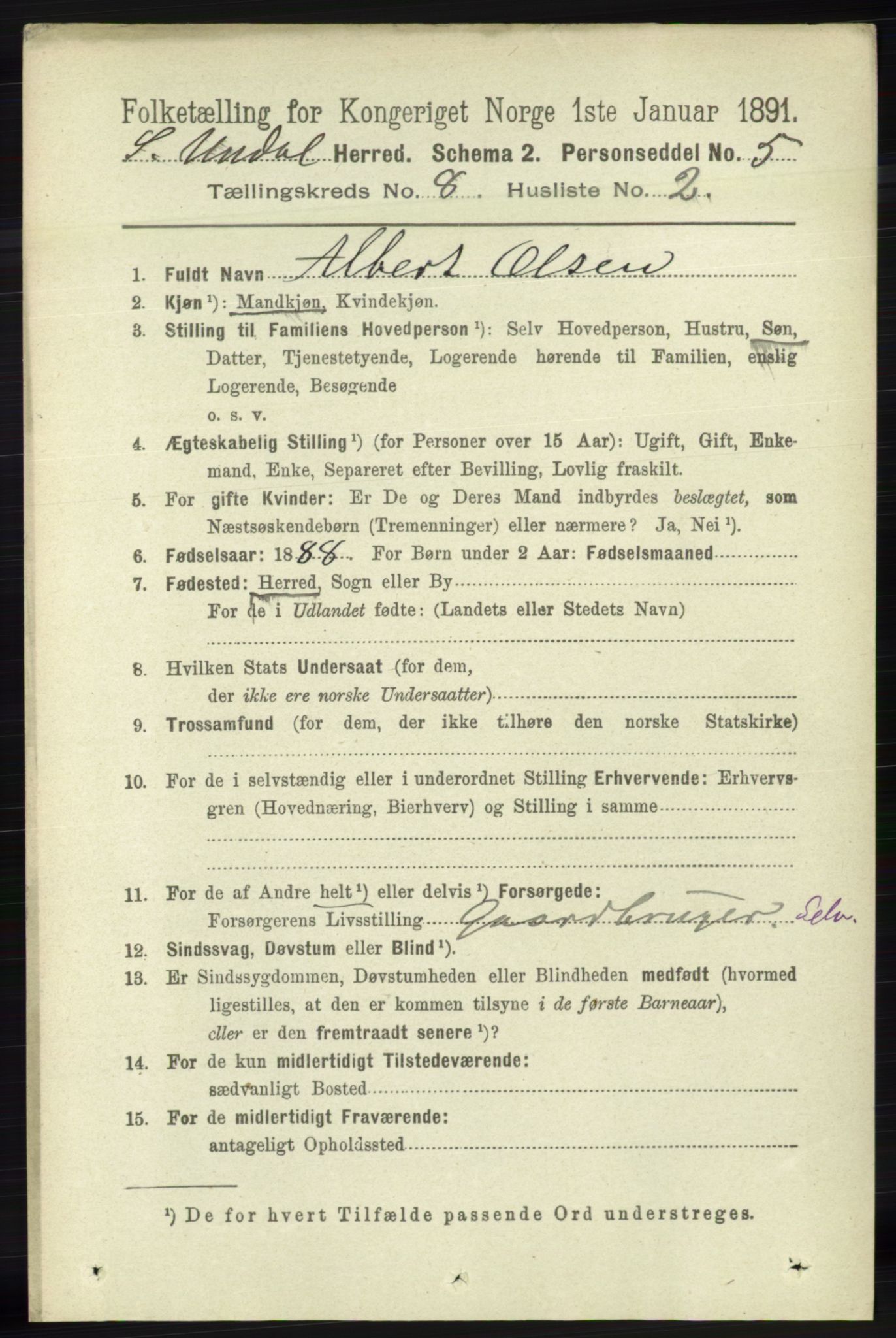 RA, 1891 census for 1029 Sør-Audnedal, 1891, p. 3119