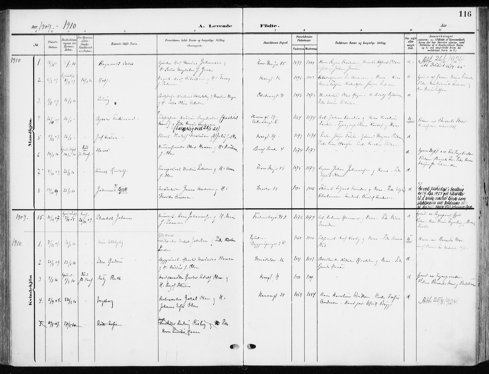 Jakob prestekontor Kirkebøker, SAO/A-10850/F/Fa/L0005b: Parish register (official) no. 5b, 1904-1922, p. 116