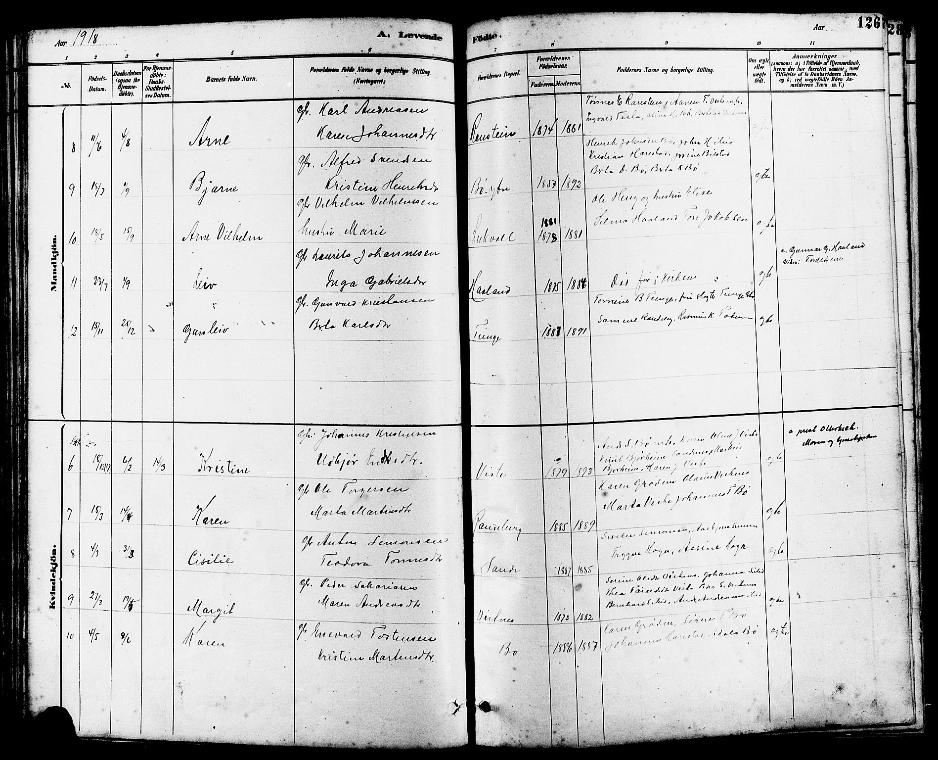 Hetland sokneprestkontor, SAST/A-101826/30/30BB/L0006: Parish register (copy) no. B 6, 1878-1921, p. 126