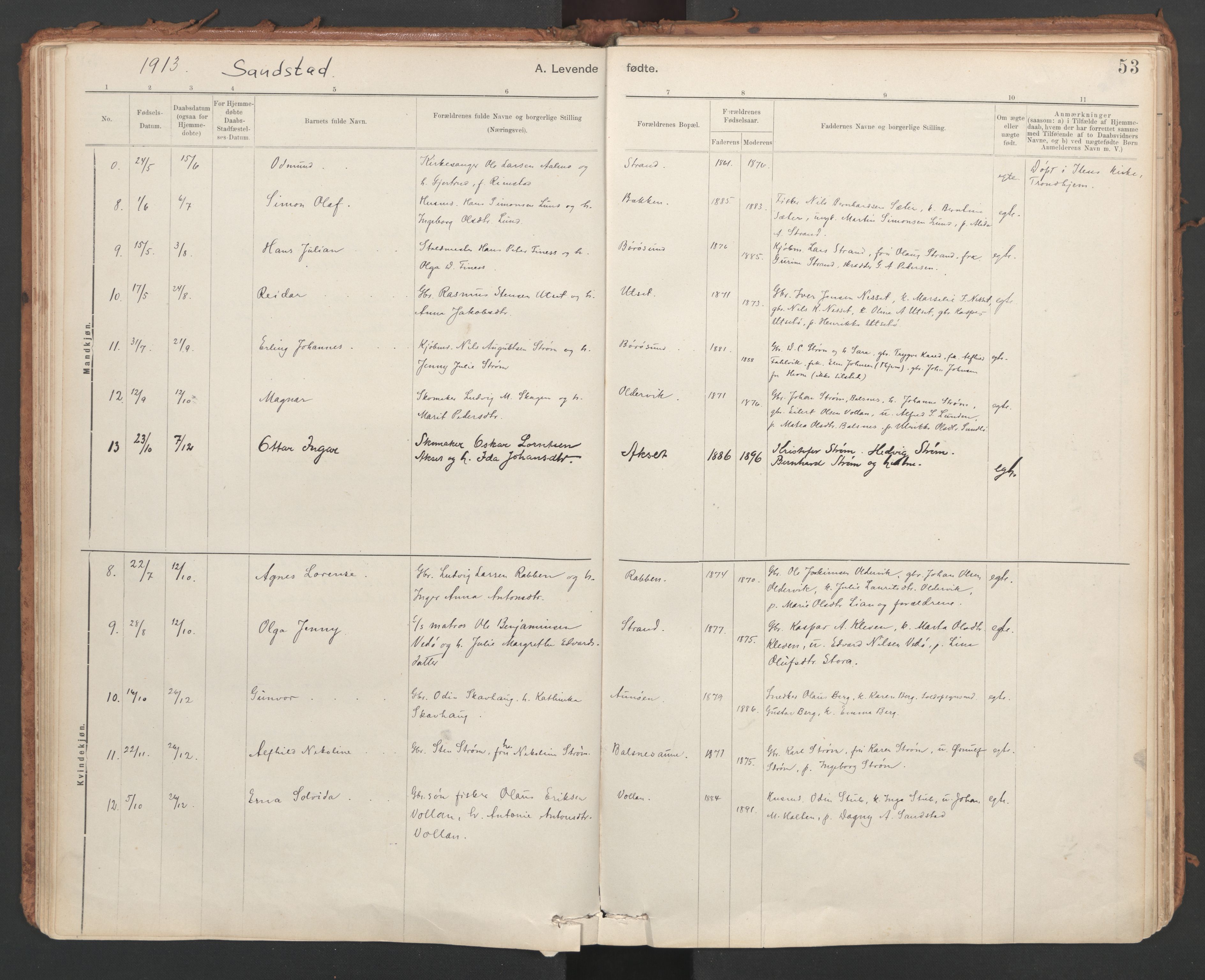 Ministerialprotokoller, klokkerbøker og fødselsregistre - Sør-Trøndelag, SAT/A-1456/639/L0572: Parish register (official) no. 639A01, 1890-1920, p. 53