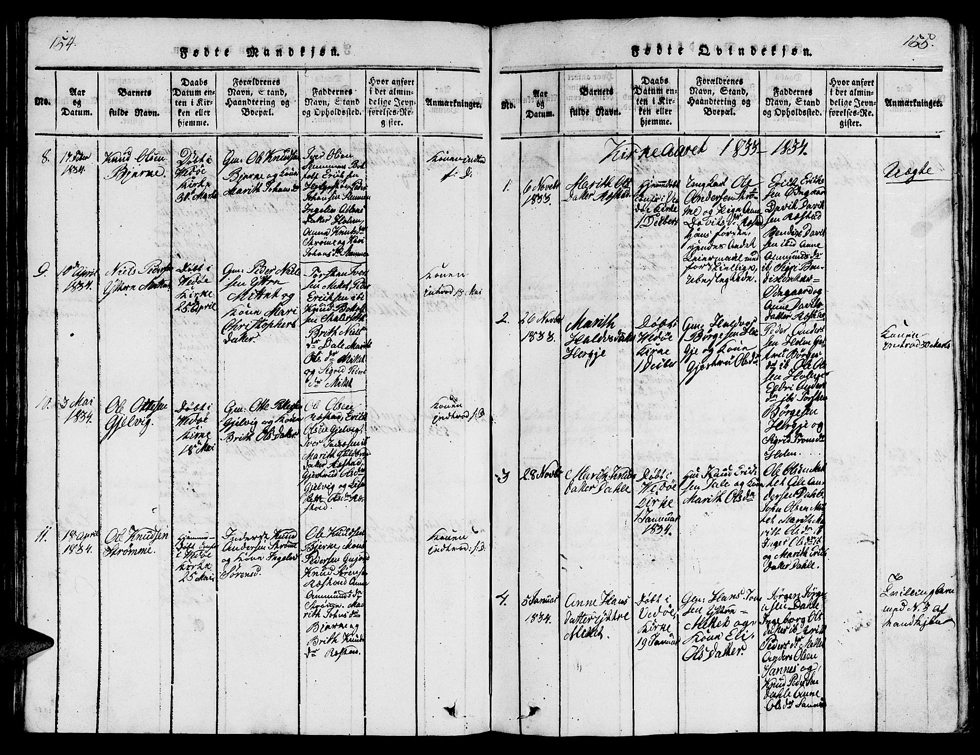 Ministerialprotokoller, klokkerbøker og fødselsregistre - Møre og Romsdal, AV/SAT-A-1454/547/L0610: Parish register (copy) no. 547C01, 1818-1839, p. 154-155