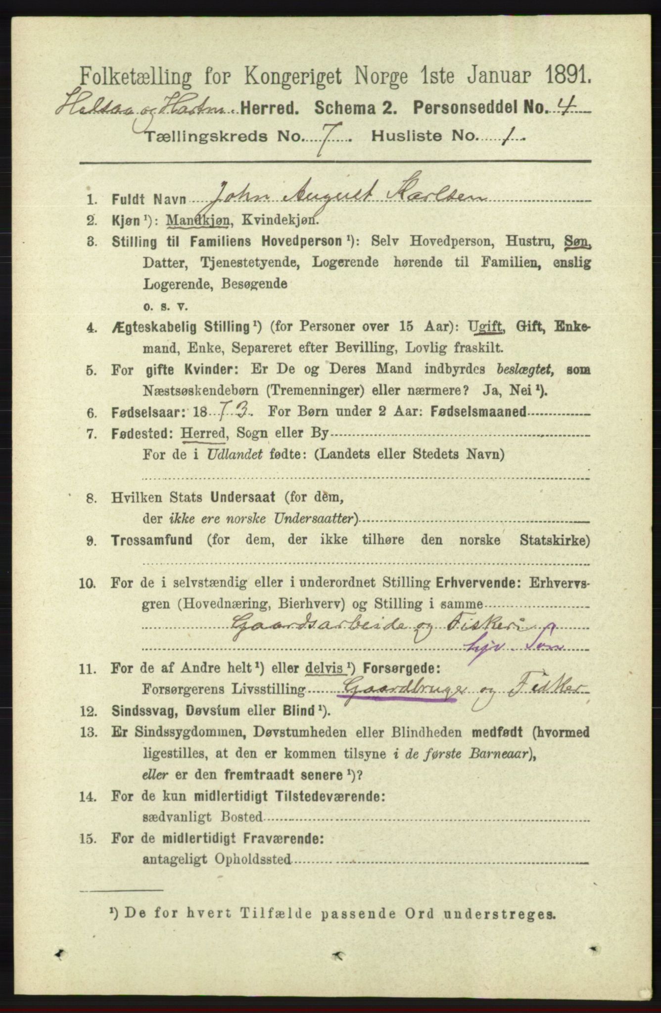 RA, 1891 census for 1019 Halse og Harkmark, 1891, p. 2746