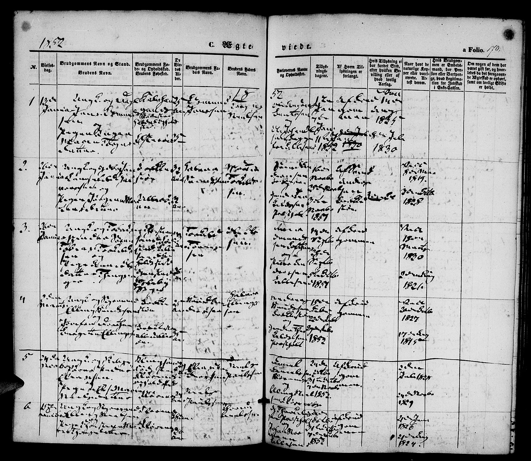 Vestre Moland sokneprestkontor, AV/SAK-1111-0046/F/Fa/Fab/L0006: Parish register (official) no. A 6, 1850-1858, p. 170