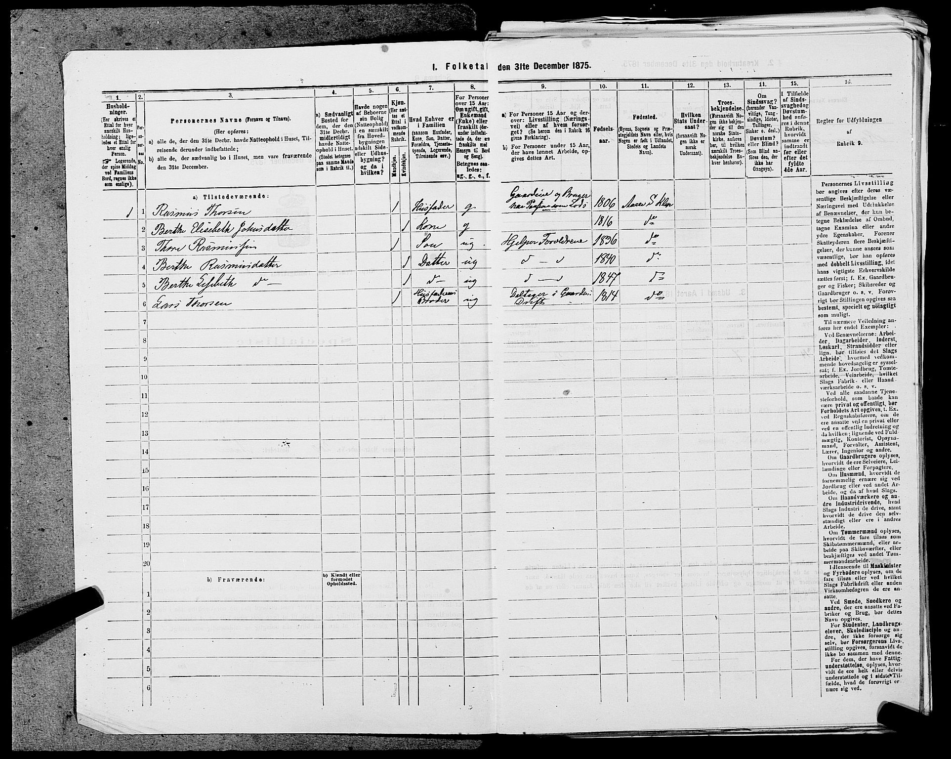 SAST, 1875 census for 1120P Klepp, 1875, p. 725