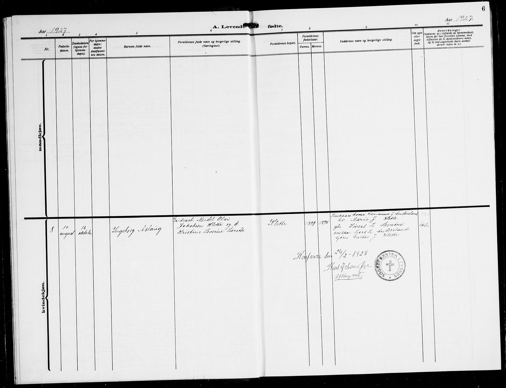 Tysnes sokneprestembete, SAB/A-78601/H/Hab: Parish register (copy) no. C 4, 1925-1945, p. 6
