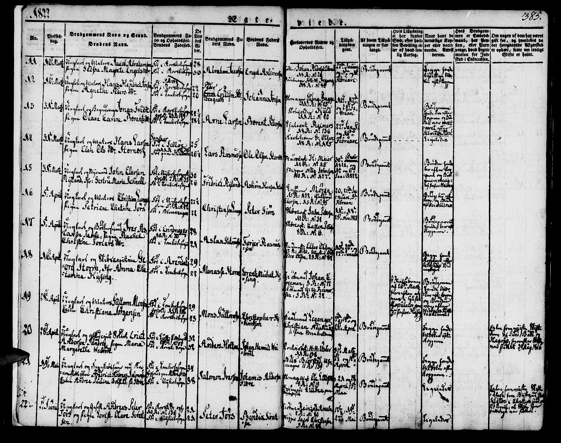 Domkirken sokneprestembete, SAB/A-74801/H/Haa/L0012: Parish register (official) no. A 12, 1821-1840, p. 385