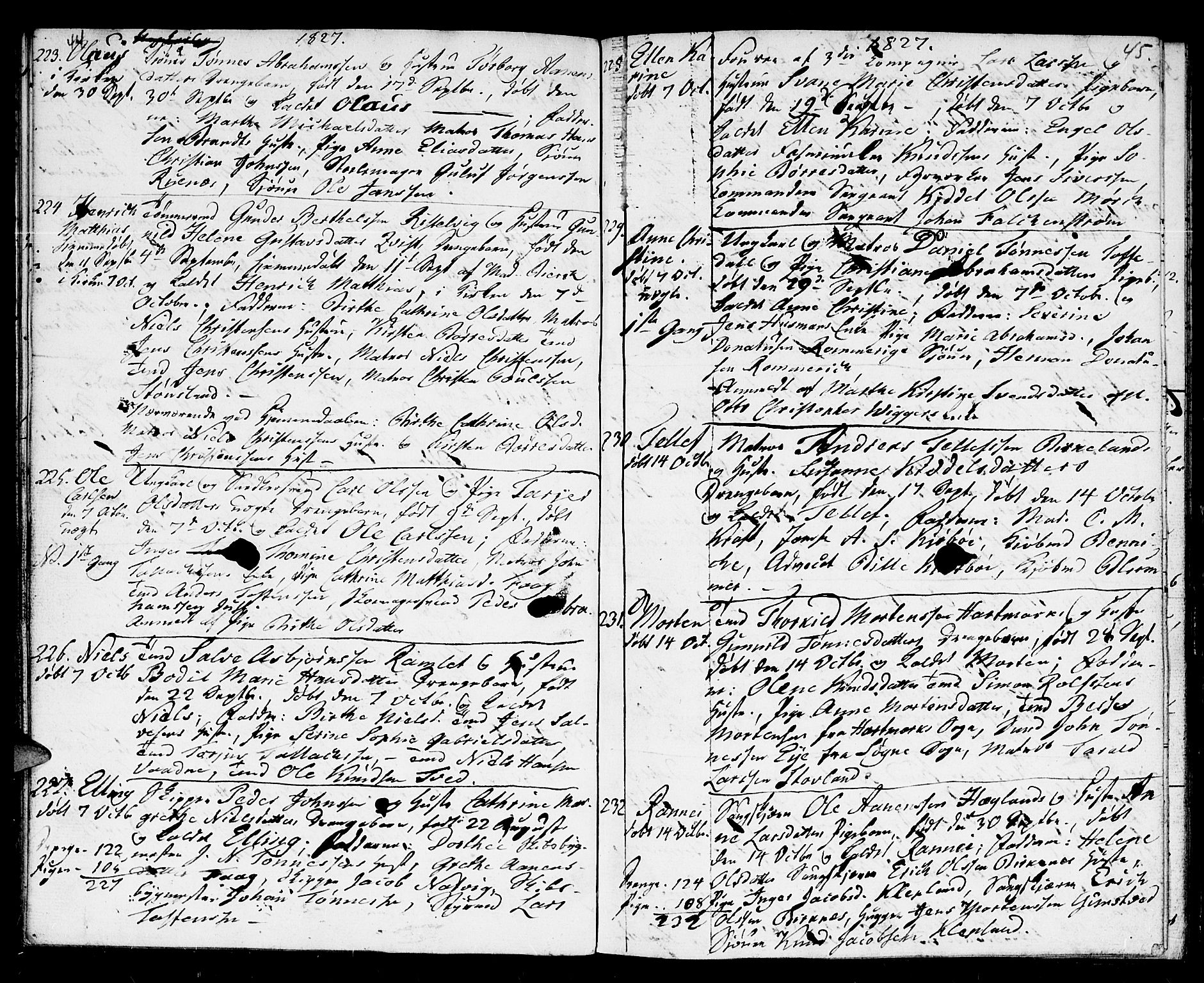 Kristiansand domprosti, SAK/1112-0006/F/Fb/L0004: Parish register (copy) no. B 4, 1826-1827, p. 44-45