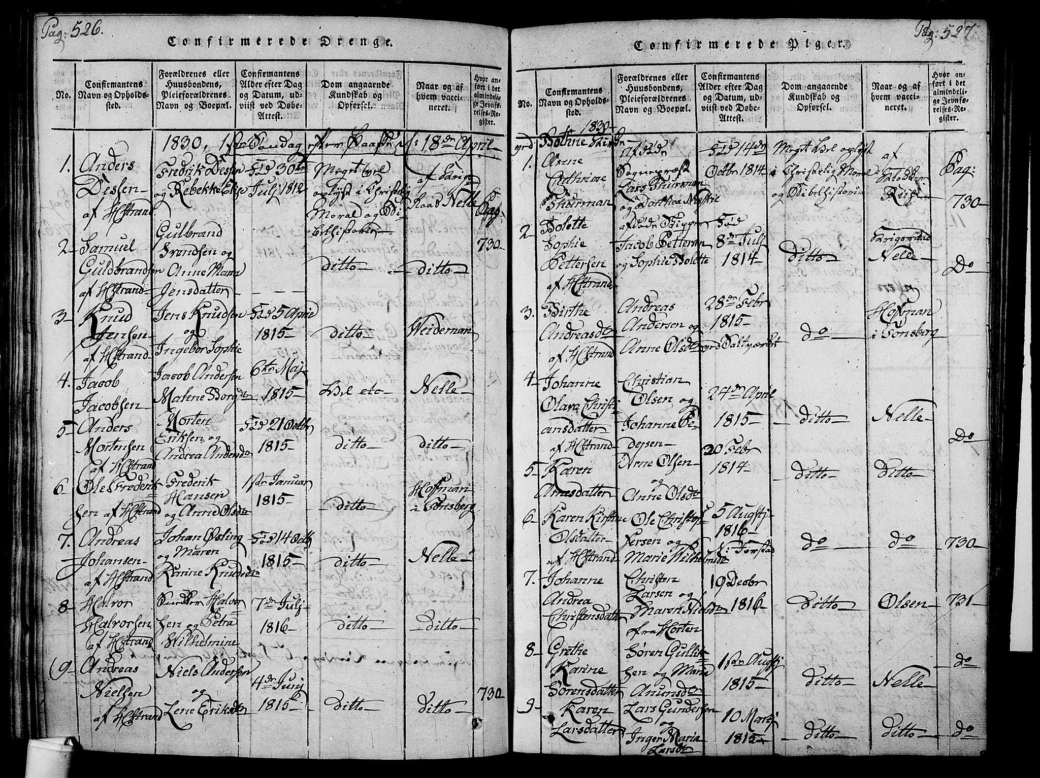 Holmestrand kirkebøker, SAKO/A-346/F/Fa/L0001: Parish register (official) no. 1, 1814-1840, p. 526-527