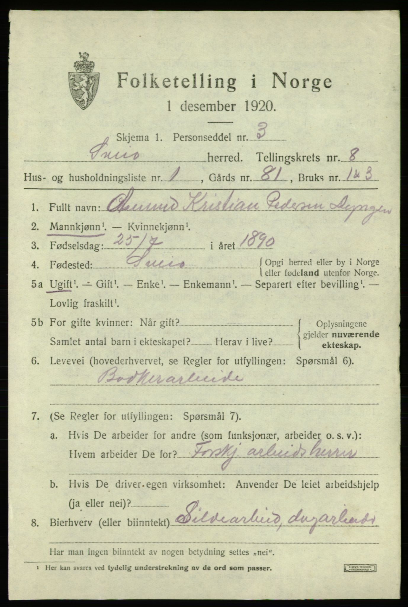 SAB, 1920 census for Sveio, 1920, p. 3742