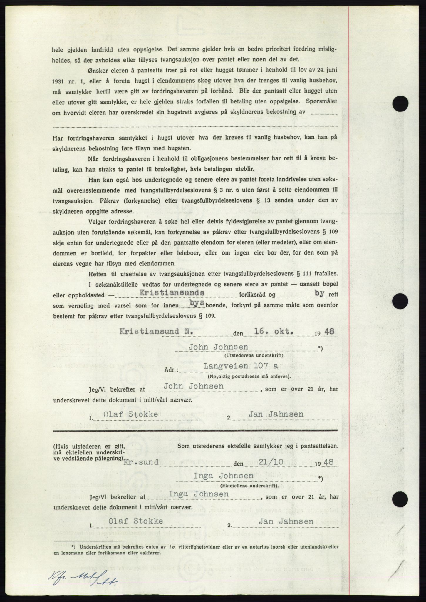 Nordmøre sorenskriveri, AV/SAT-A-4132/1/2/2Ca: Mortgage book no. B99, 1948-1948, Diary no: : 3008/1948