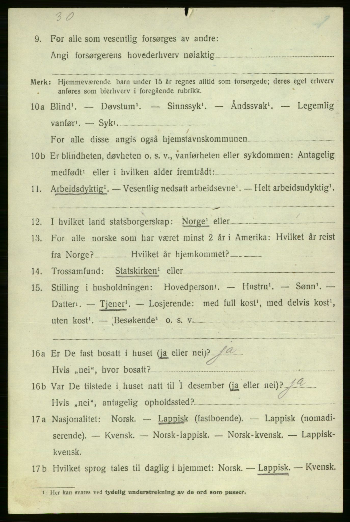 SATØ, 1920 census for Lebesby, 1920, p. 2416