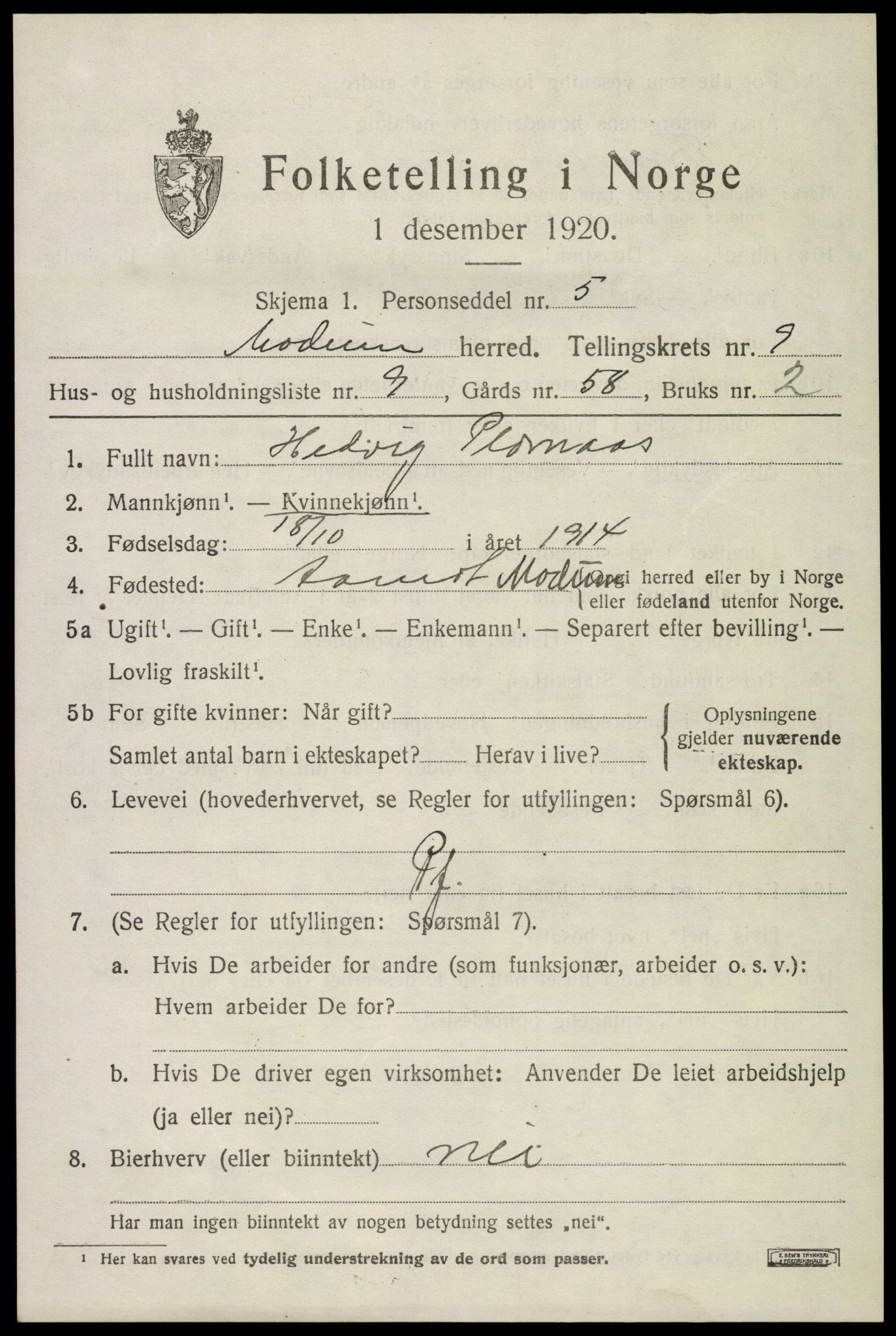 SAKO, 1920 census for Modum, 1920, p. 11877