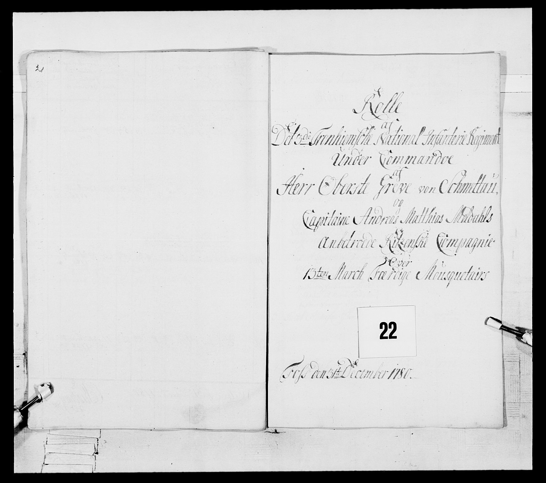 Generalitets- og kommissariatskollegiet, Det kongelige norske kommissariatskollegium, RA/EA-5420/E/Eh/L0087: 3. Trondheimske nasjonale infanteriregiment, 1780, p. 260